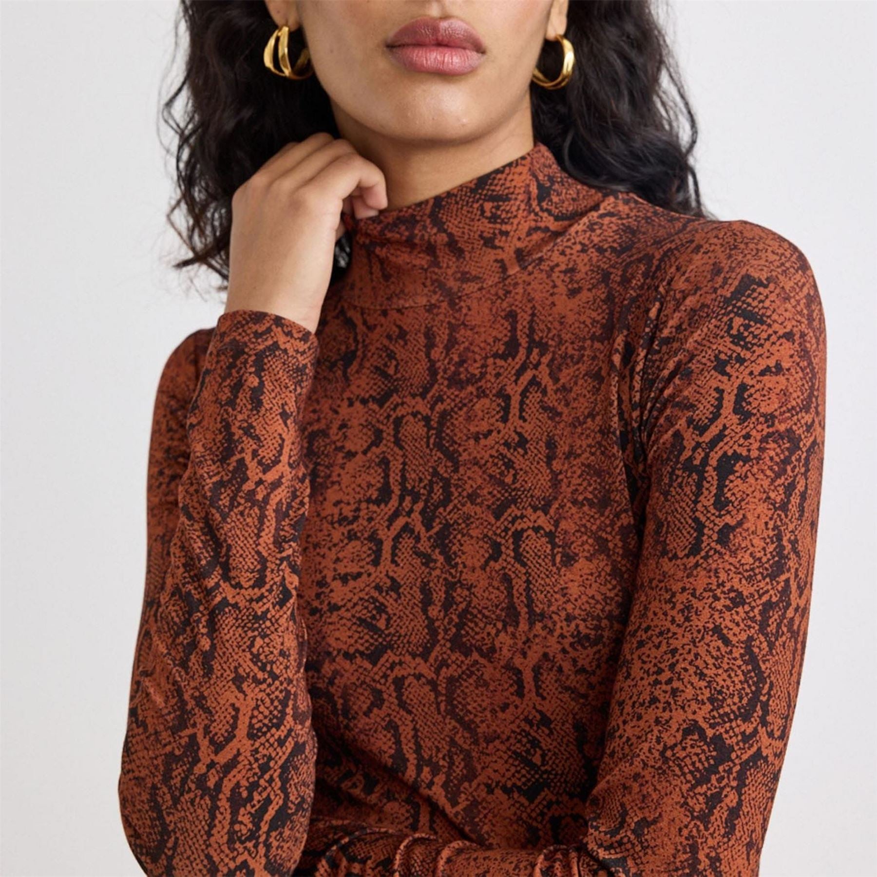 Nobodys Child Snake Print Funnel Neck Long Sleeve Top