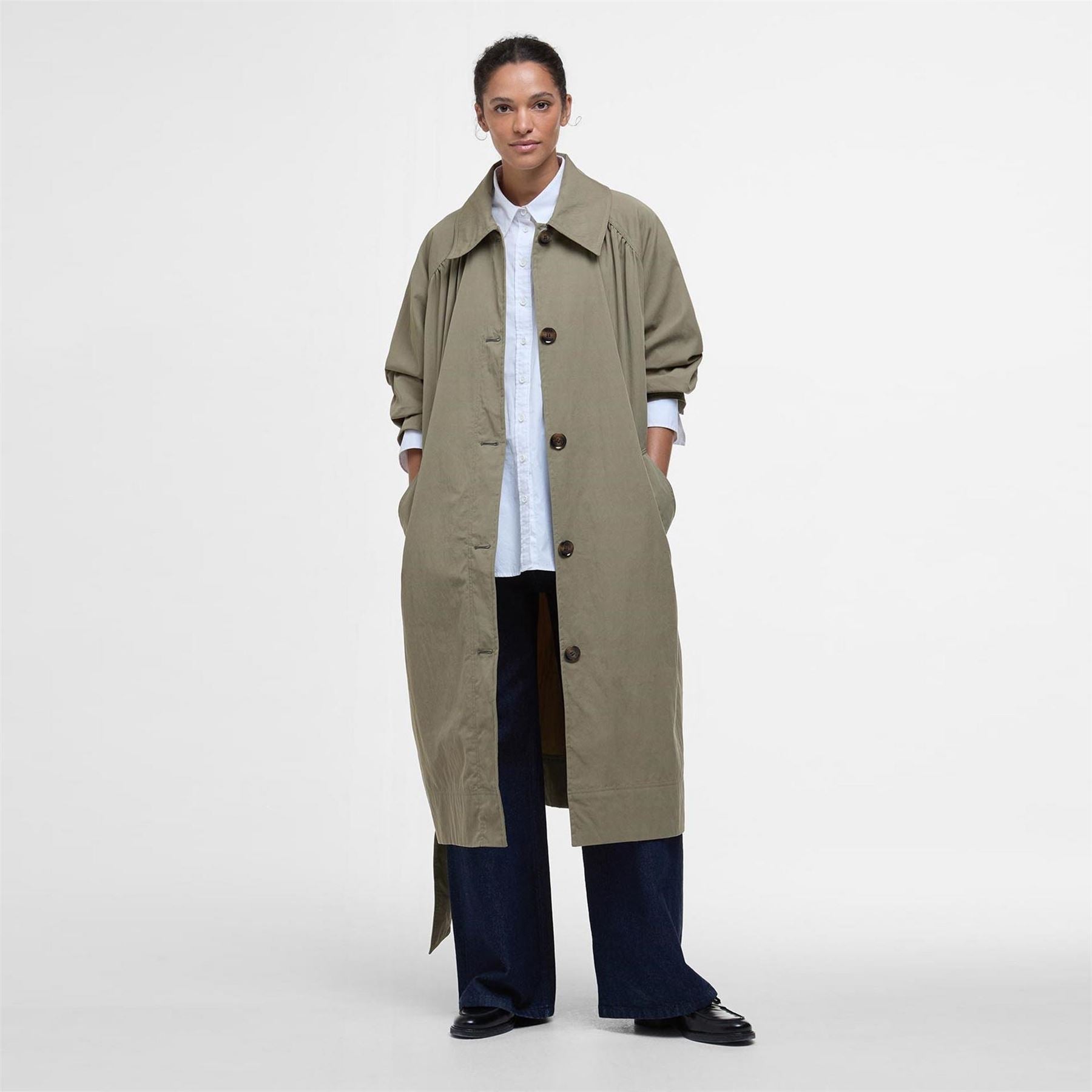 Barbour Garbo Showerproof Long Sleeve Button Trench Coat