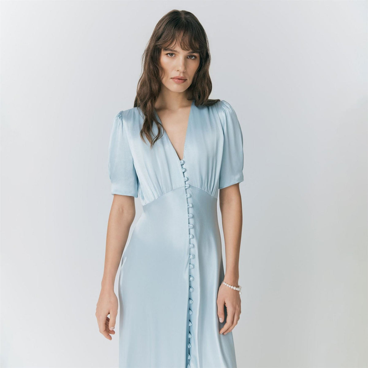 Ghost Satin V-Neck Midi Slip Dress