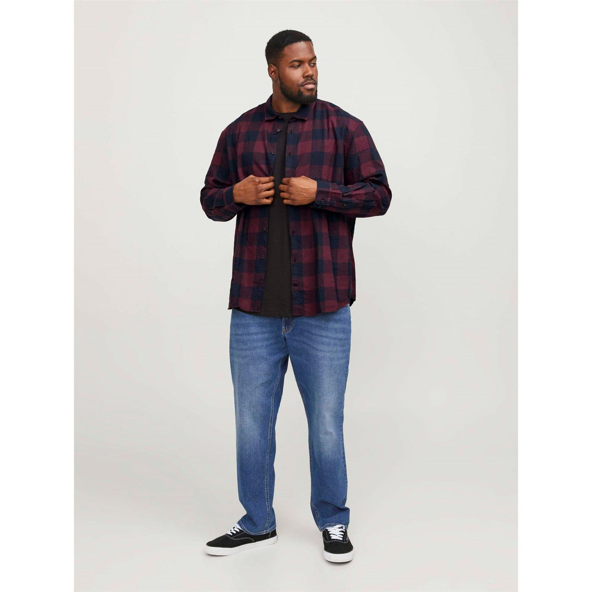Jack and Jones Gingham Button Placket Collared Long Sleeve Shirt