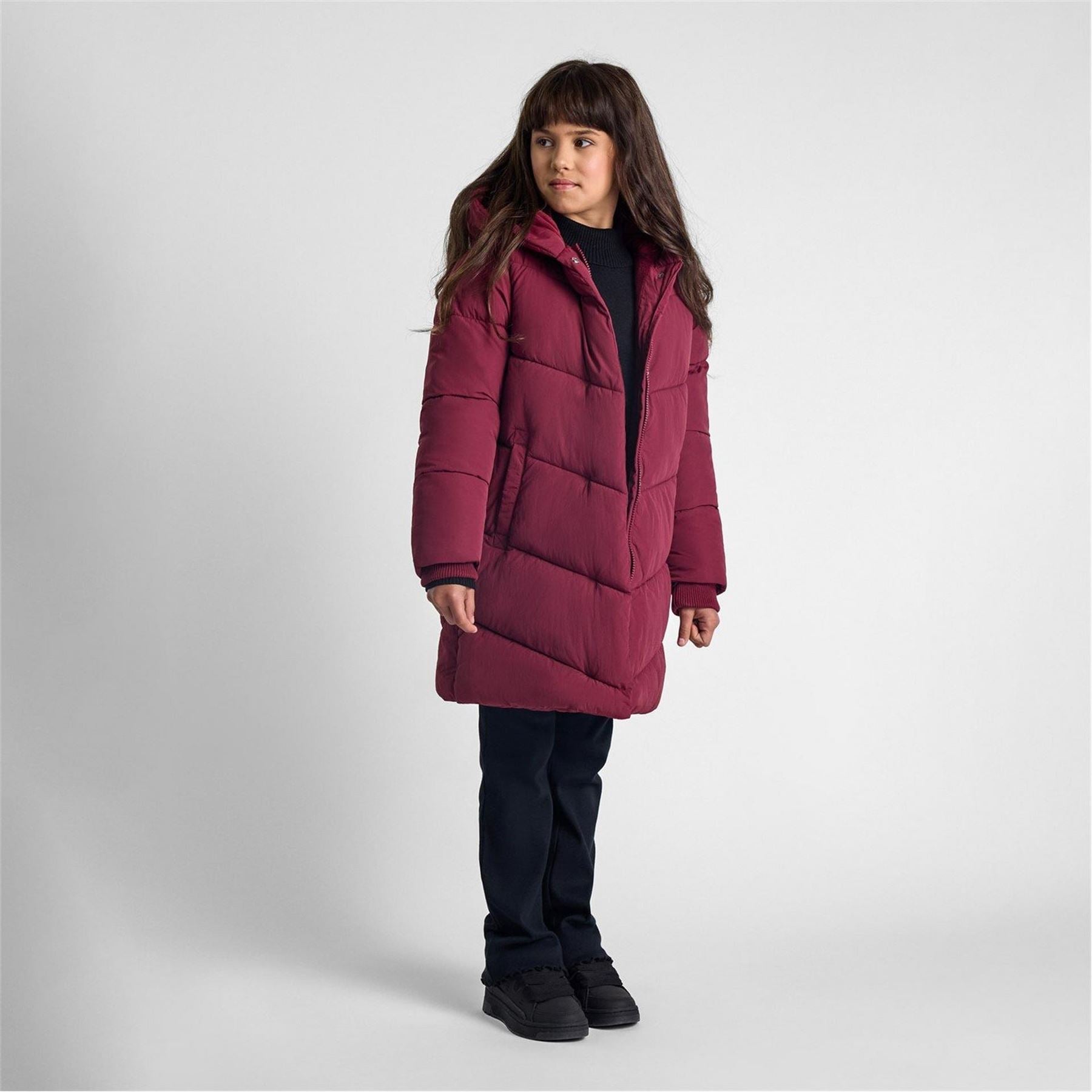 Minoti Girls Padded Jacket Faux Fur Lining Navy