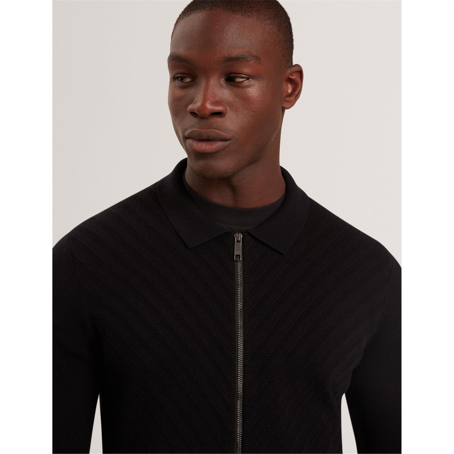 Ted Baker Chevron Stitched Detail Zip Neck Shirt Collared Jacket