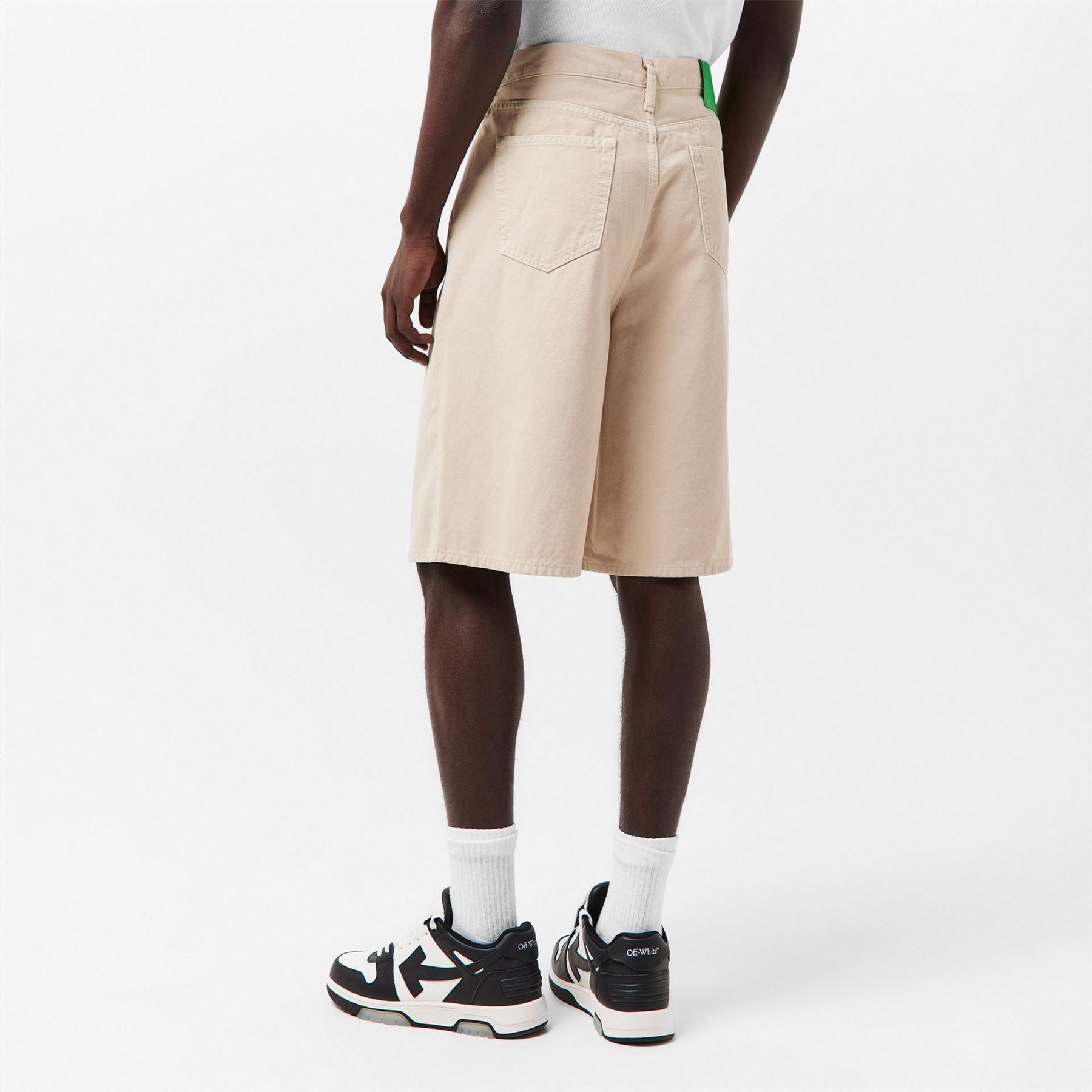 Off White Canvas Utility Denim Bermuda Shorts