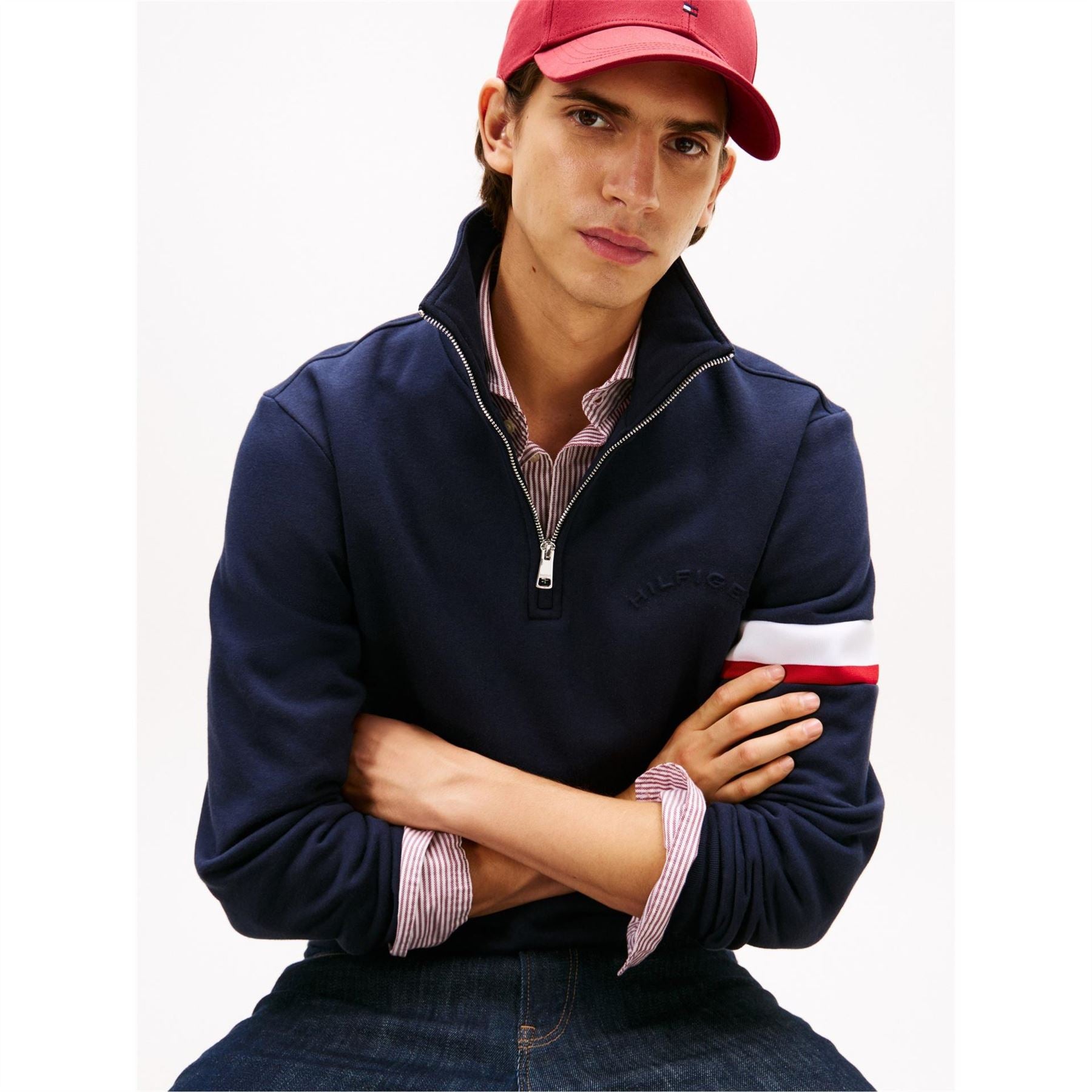 Tommy Hilfiger Zip Neck High Collar Long Sleeve Sweatshirt