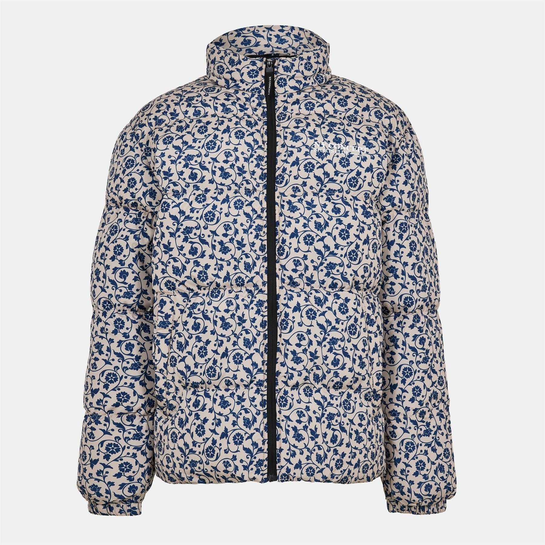 NY Concept Conc Barque Floral Patterned Puffer Jacket with Zipped Pocket