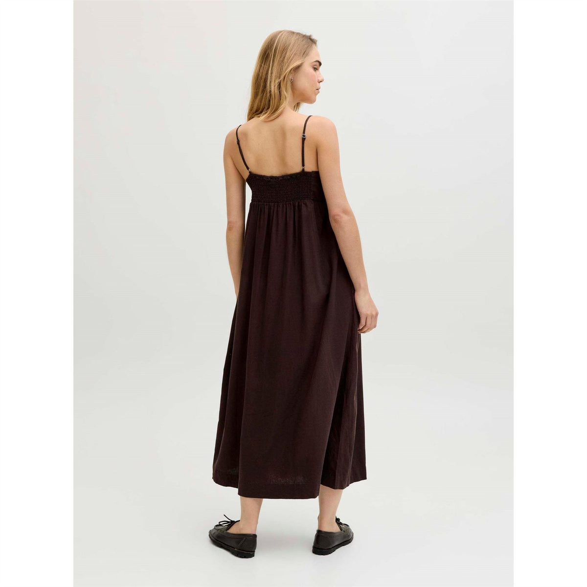 JJXX Linen Blend Spaghetti Strap Sleeveless Midi Sun Dress
