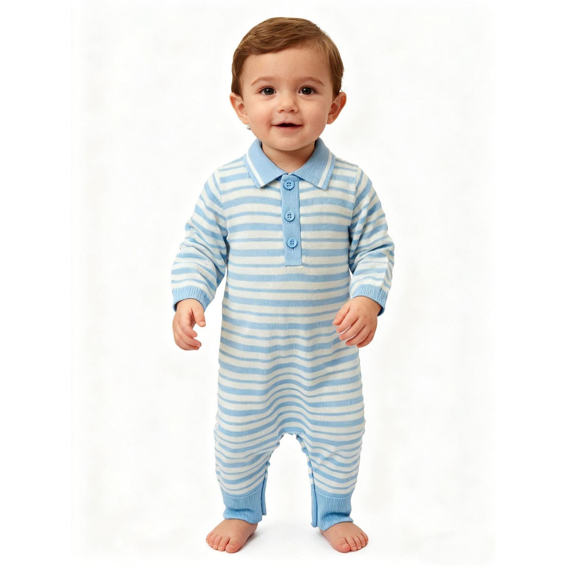 Pretty Green Striped Cotton Long Sleeve Romper