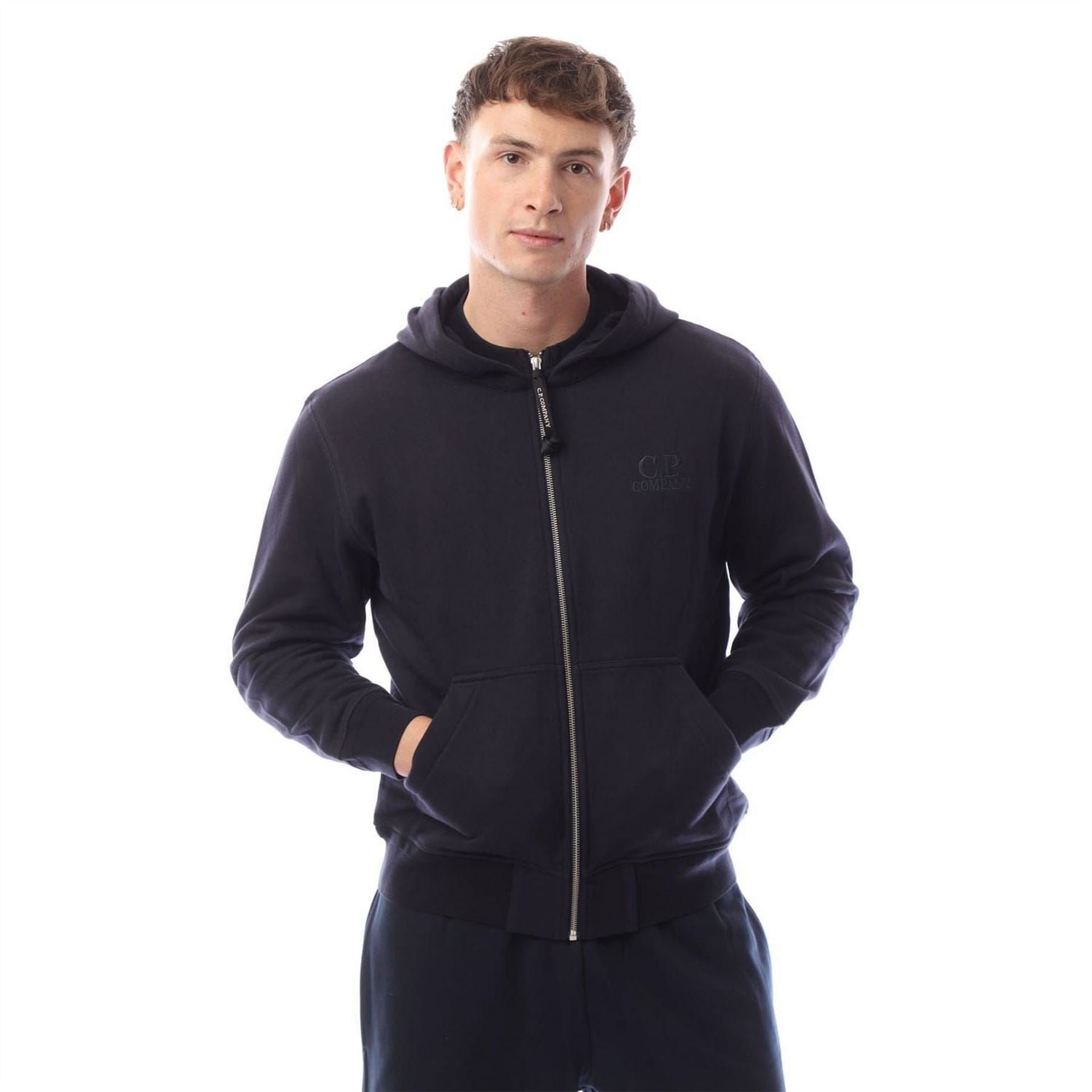 CP Company Raised Fleece Logo Full Zip Hoodie