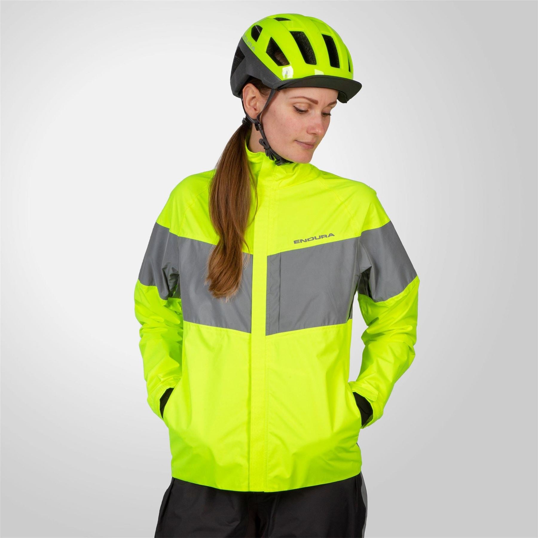 Endura Color Block Patterned Funnel Neck Rain Jacket