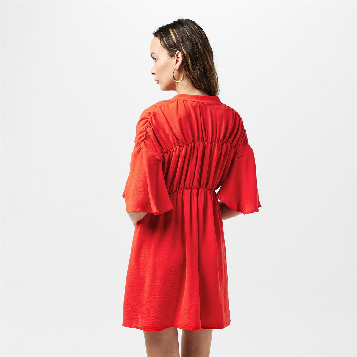 AX Paris Orange Button Up Ruched Detail Smock Dress