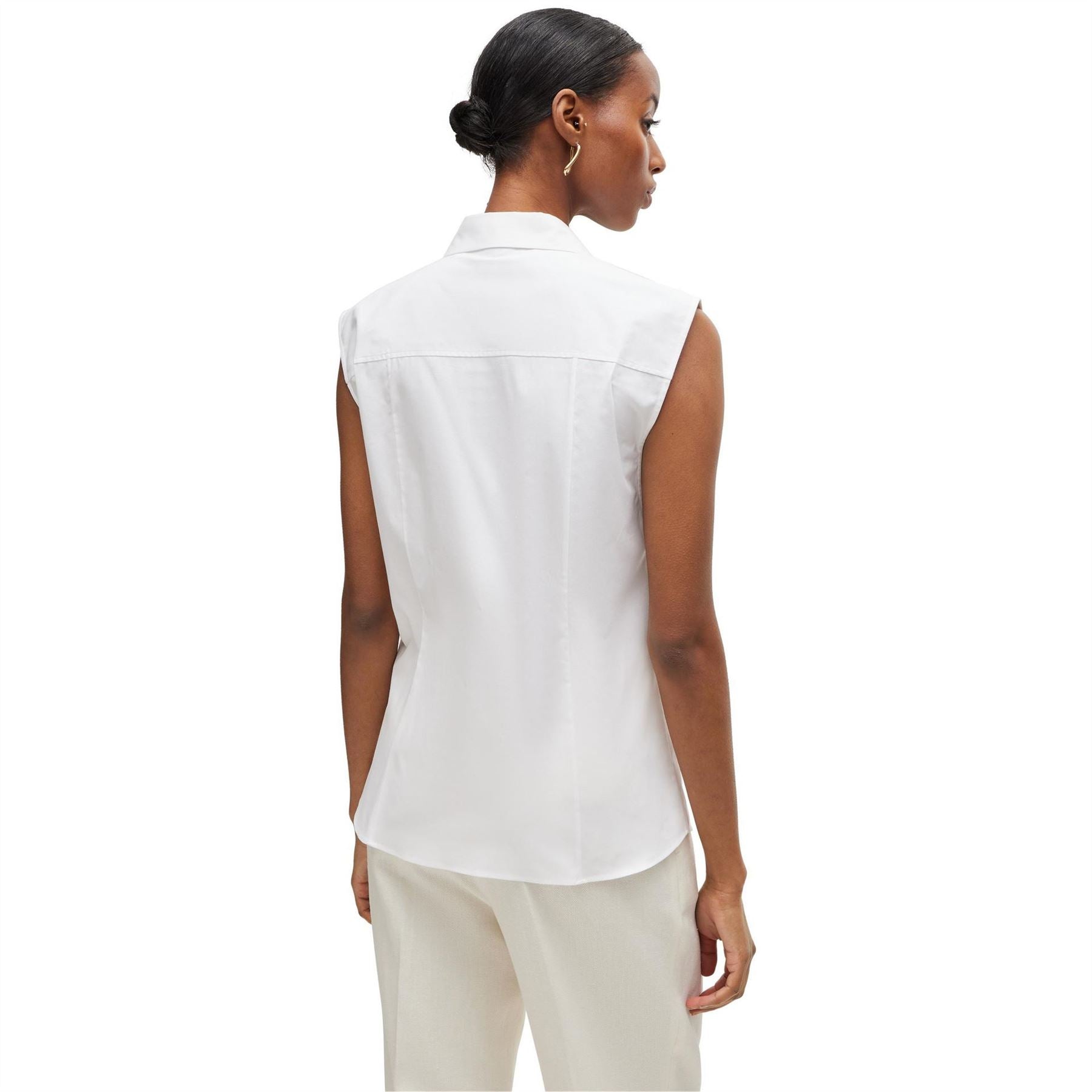 Boss Collared Neck Point Collar Sleeveless Blouse
