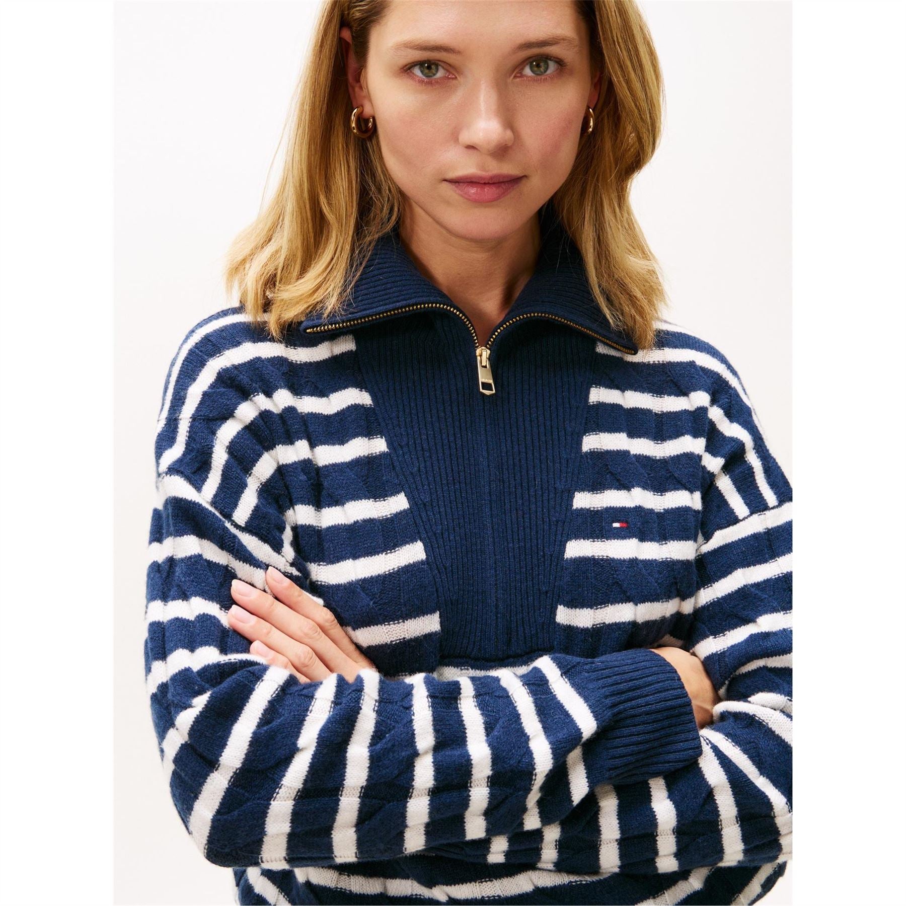 Tommy Hilfiger Zip Neck Long Sleeve Drop Shoulder Sweater