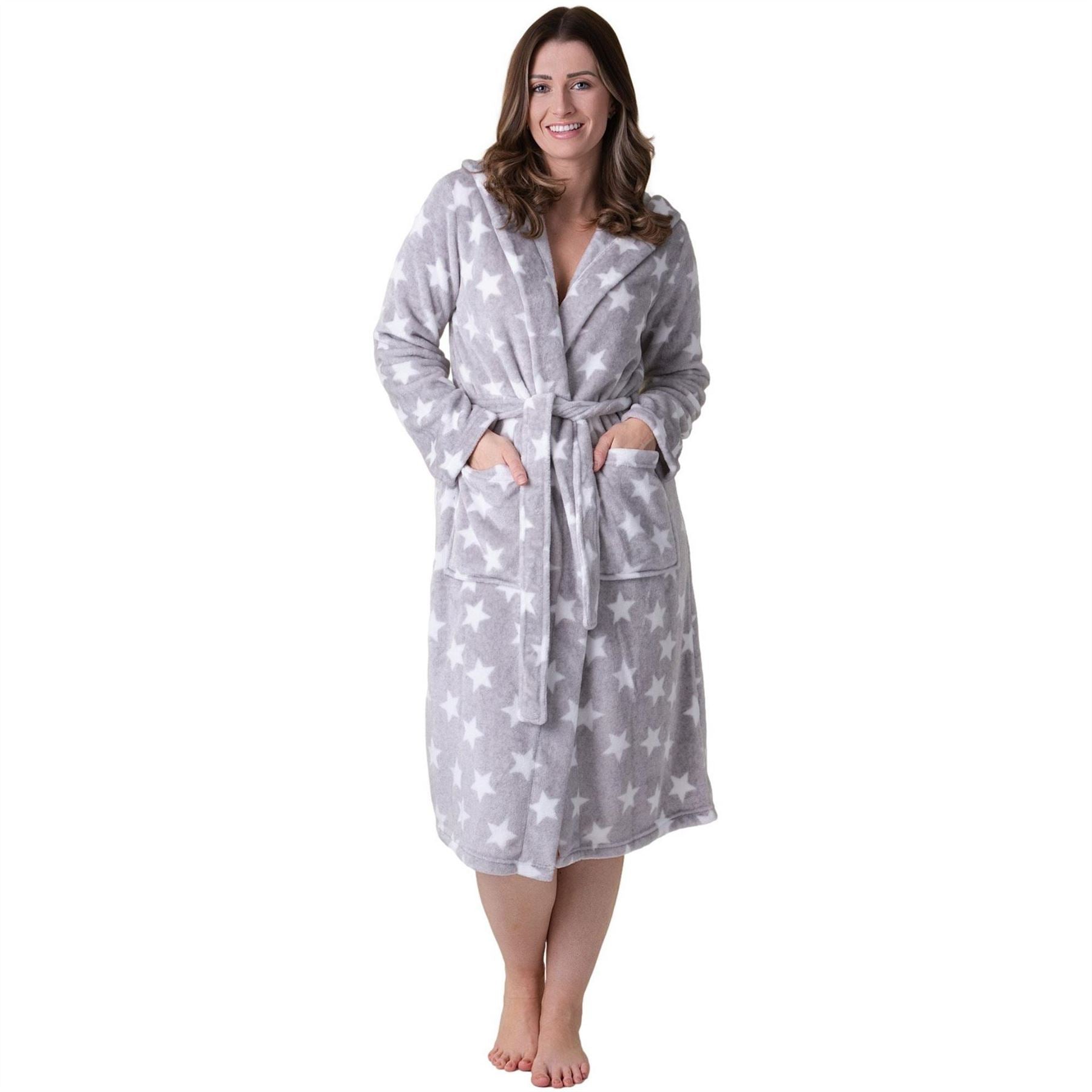 Camille Womens Supersoft Fleece Hooded Calf Length Bathrobe