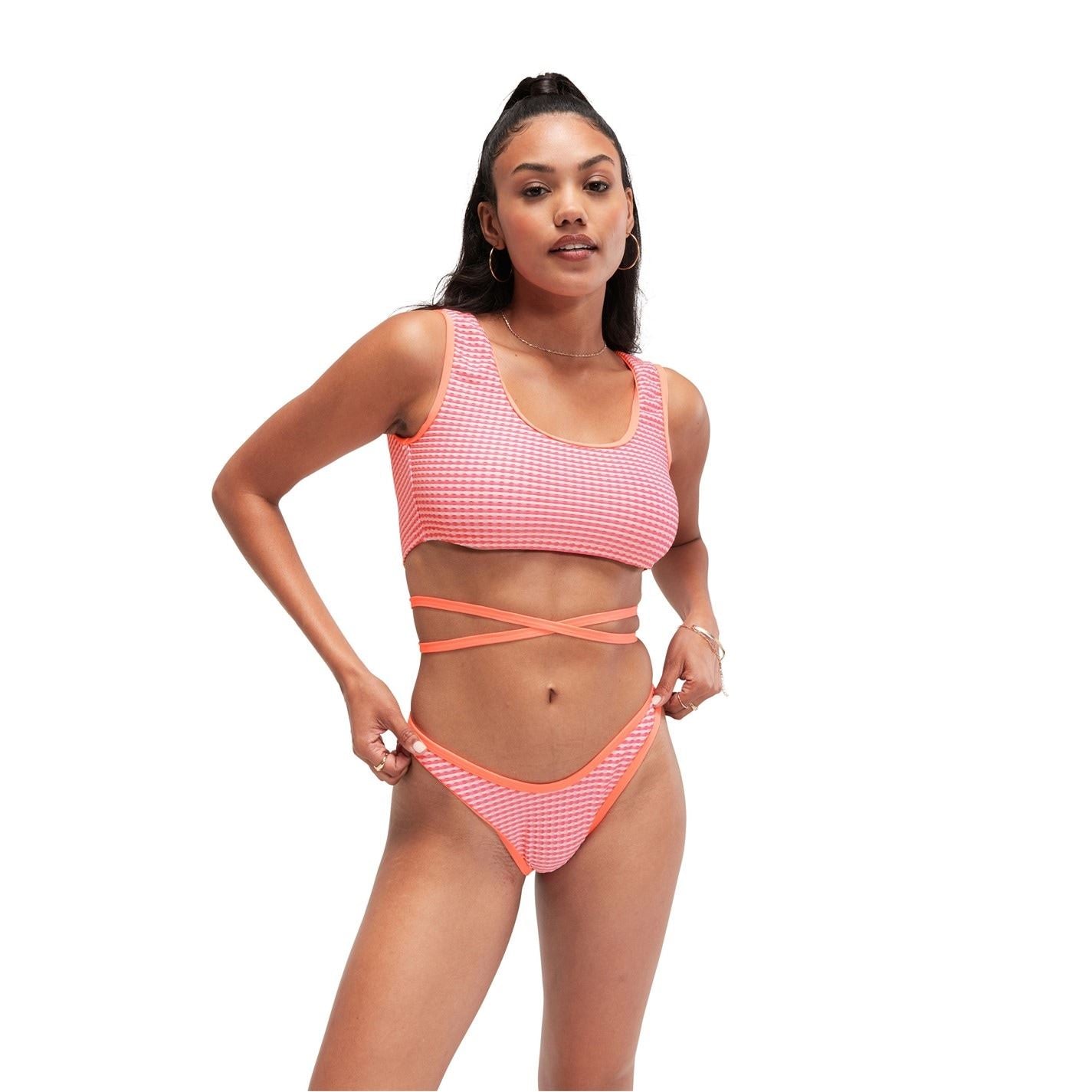 Speedo Wrap Tie Back Bikini Top Horizontal Stripe