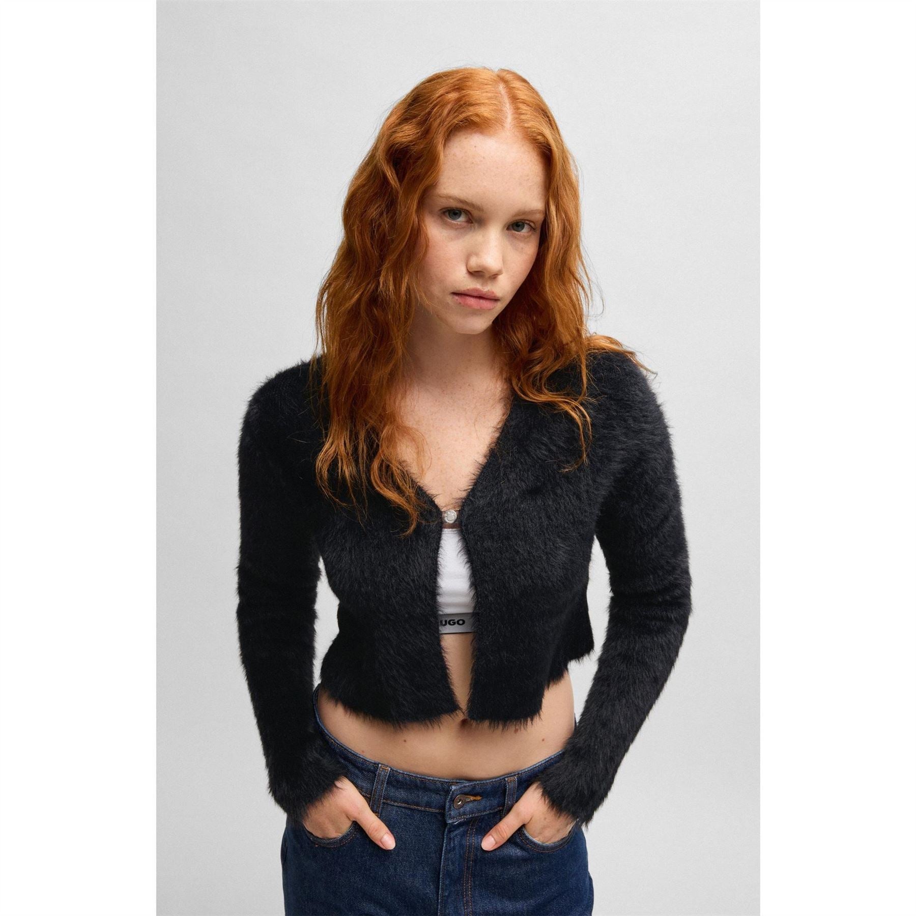 Hugo Cropped V-Neck Relaxed Fit Sweater
