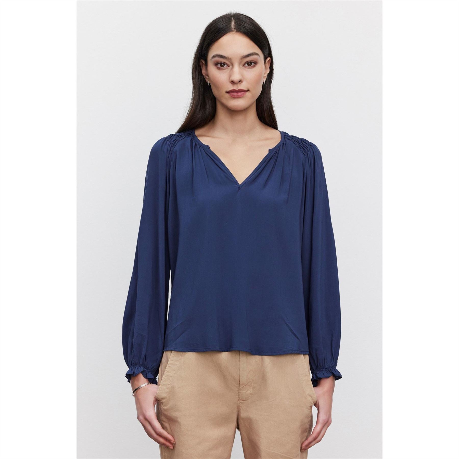 Velvet by Graham and Spencer Regular Fit V-Neck Bishop Sleeve Blouse
