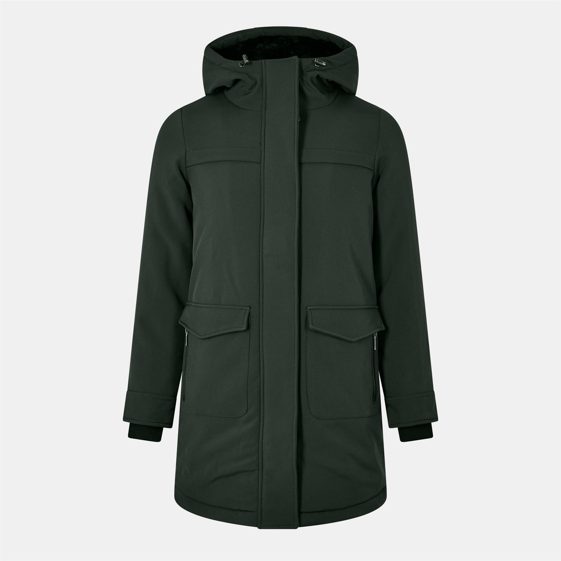 Only Hooded Neck Solid Patterned Parka Coat with Ribbed Cuff