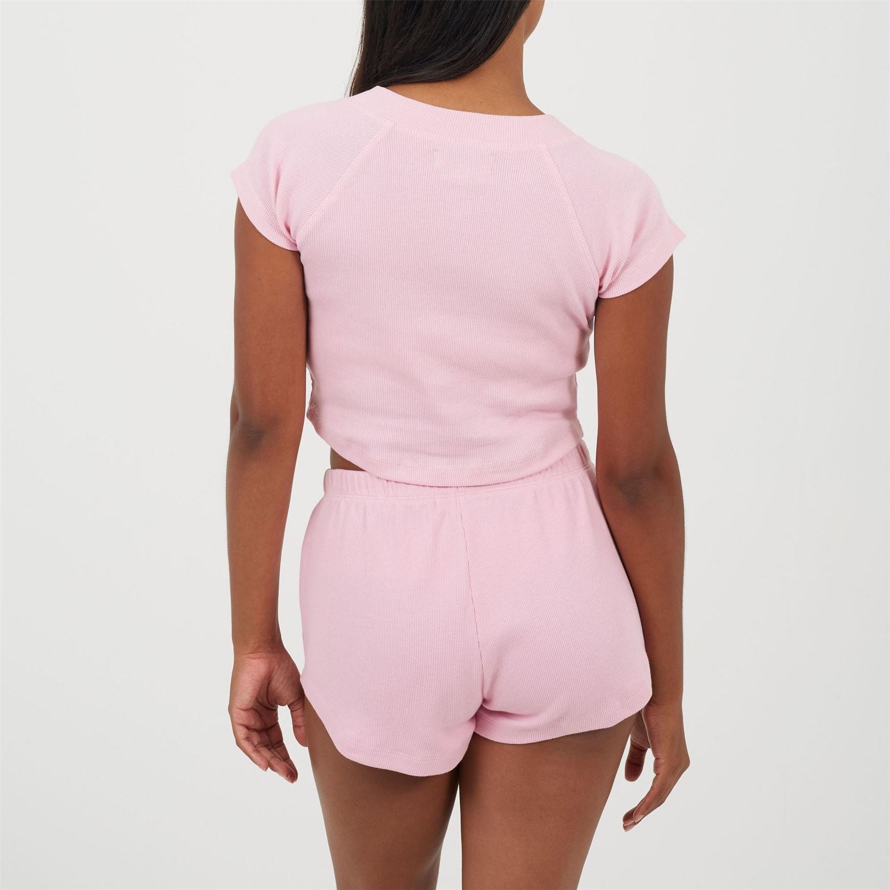 Brave Soul Womens Lounge Set With Henley Cropped Tee  And  Matching Shorts