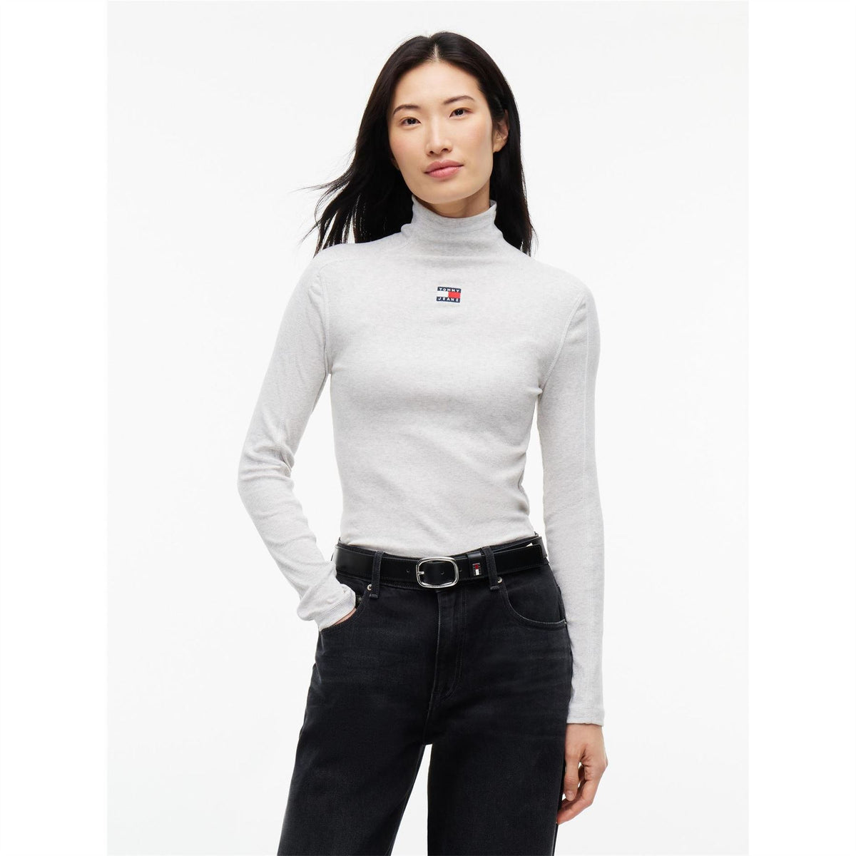Tommy Jeans Badge Cotton Roll Neck Long Sleeve T-Shirt