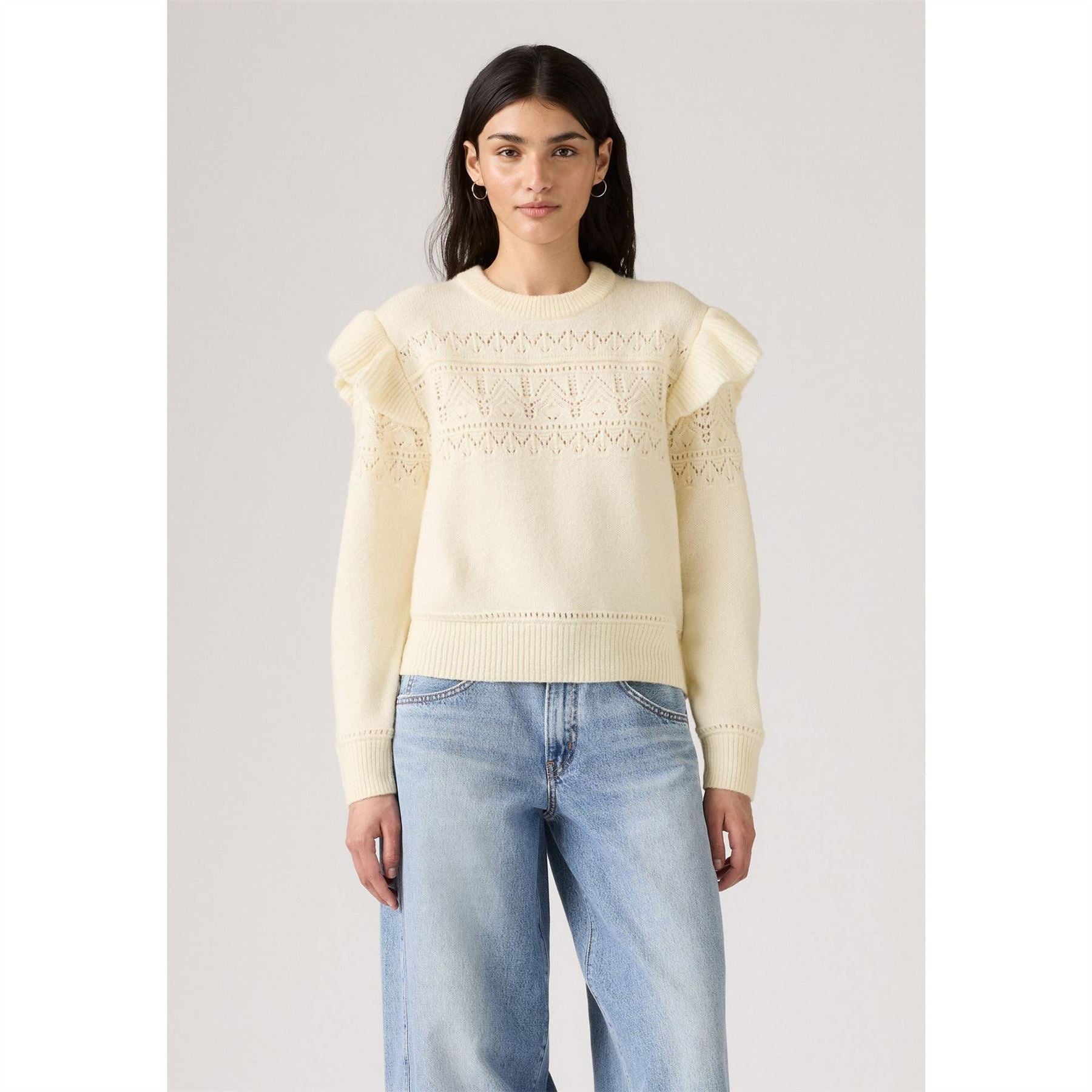 Levis Crew Neck Puff Sleeve Long Sleeve Sweater