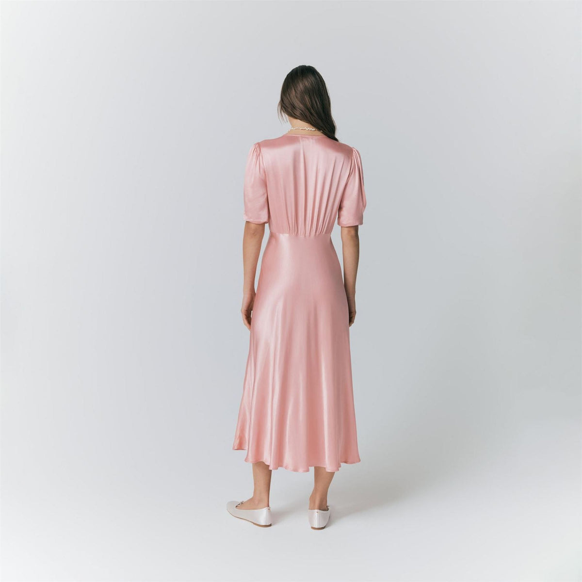 Ghost Satin V-Neck Midi Slip Dress