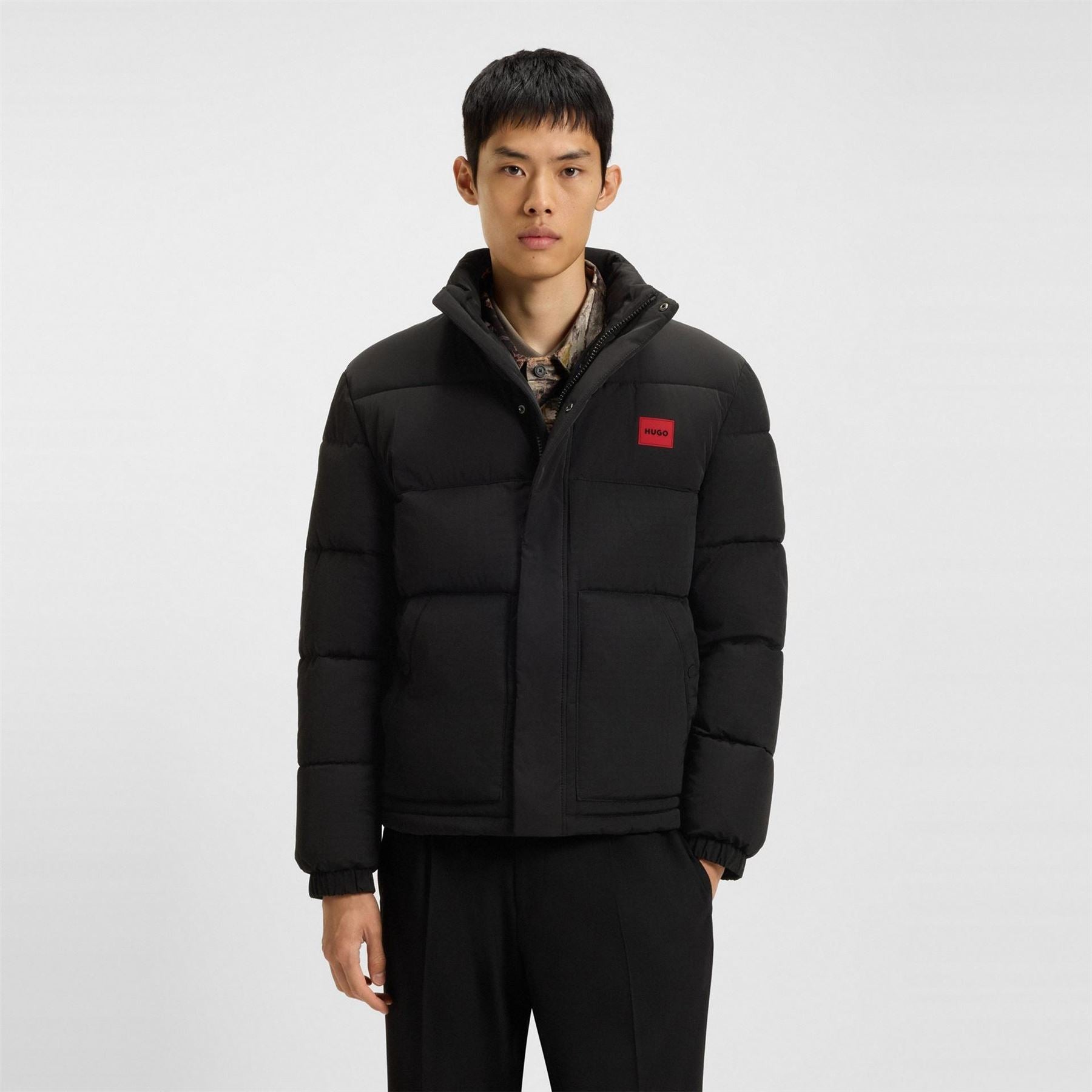 Hugo Solid Patterned Puffer Coat with Chest Pocket