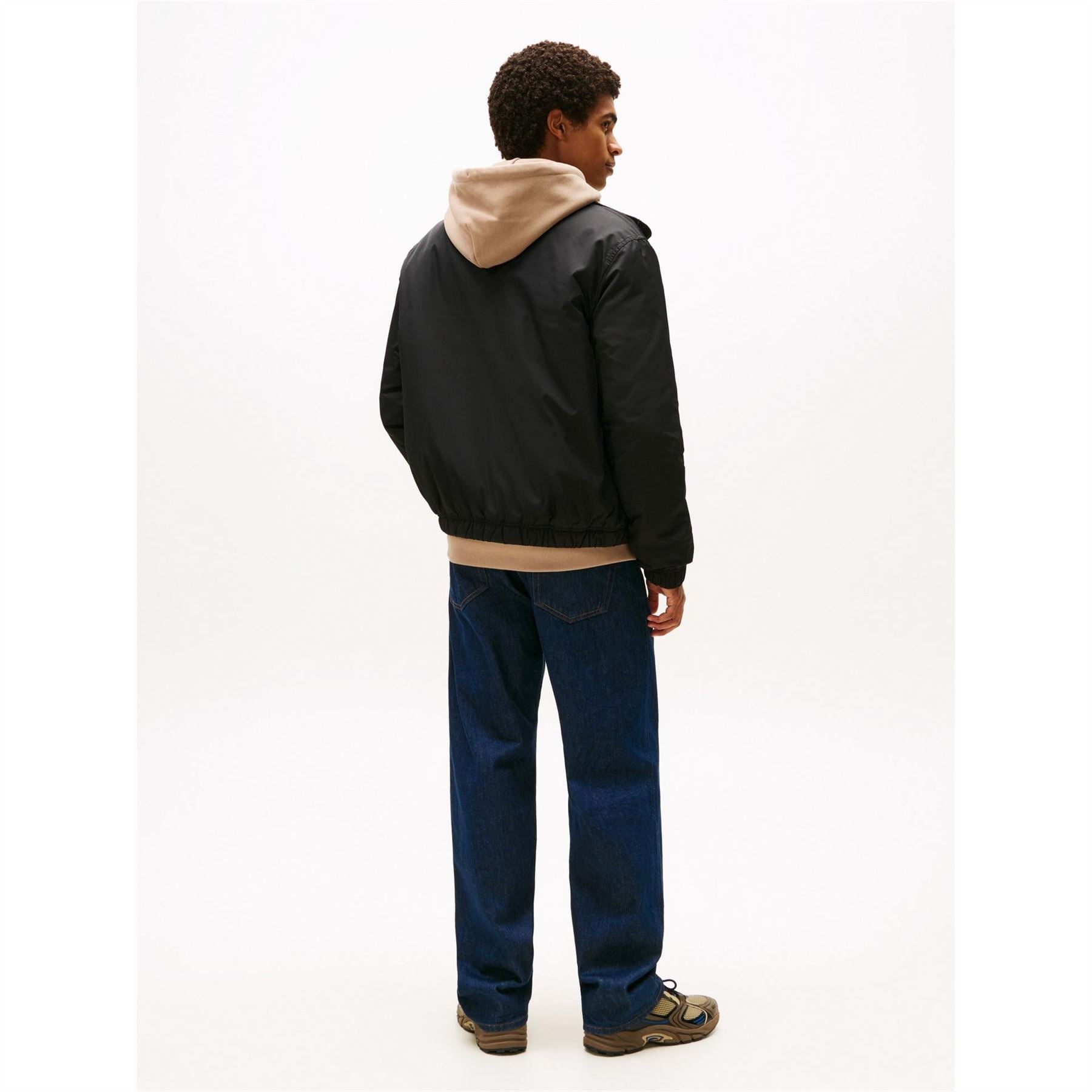 Tommy Jeans Solid Patterned Ribbed Cuff Mock Neck Harrington Jacket