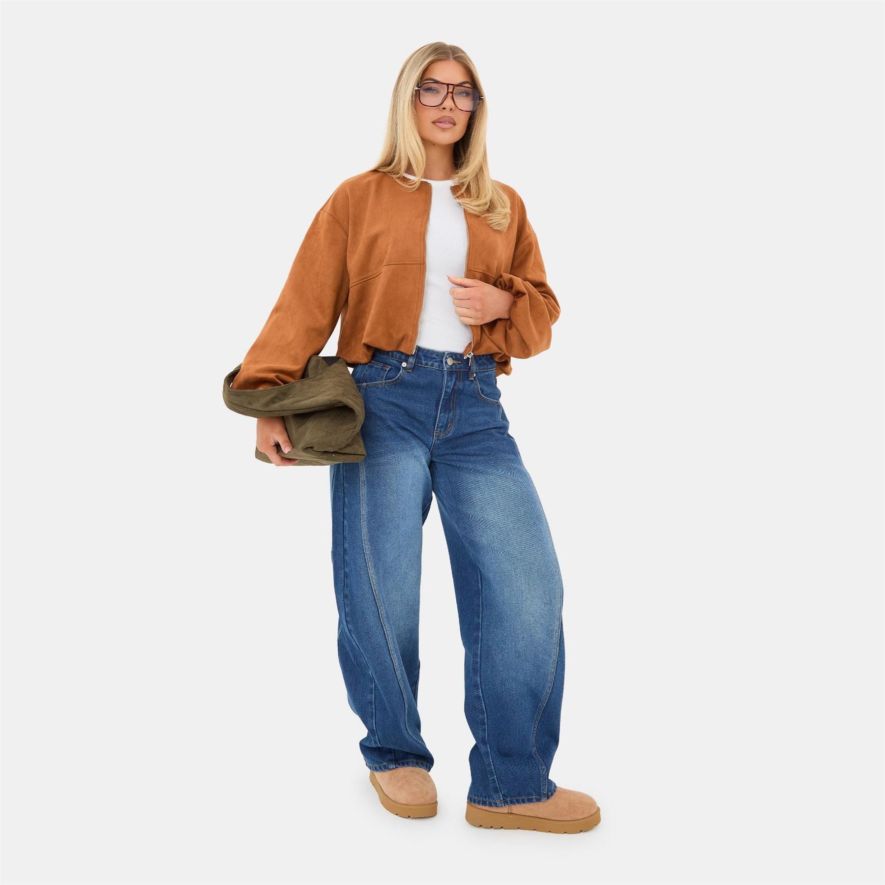 I Saw It First Barrel Jean High Waisted Full Length Cotton Jeans