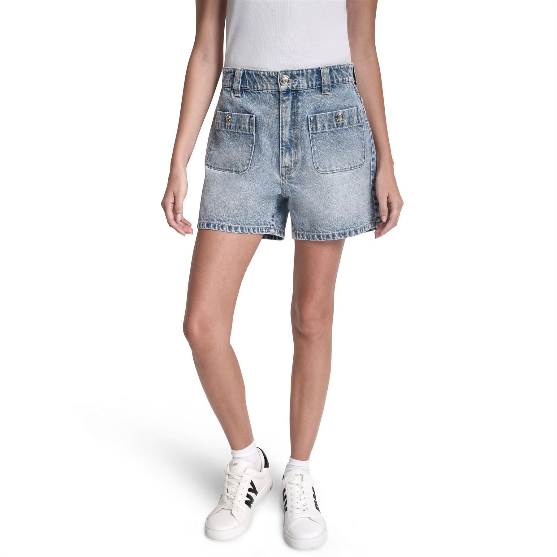 DKNY Jeans High Rise A Line Patch Pocket Shorts