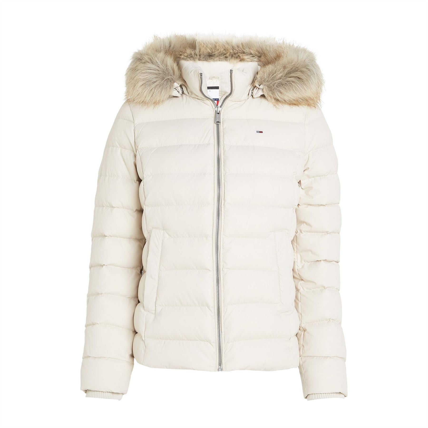 Tommy Jeans Essential Quilted Wind Resistant Faux Fur Hood RDS Down Short Puffer Jacket