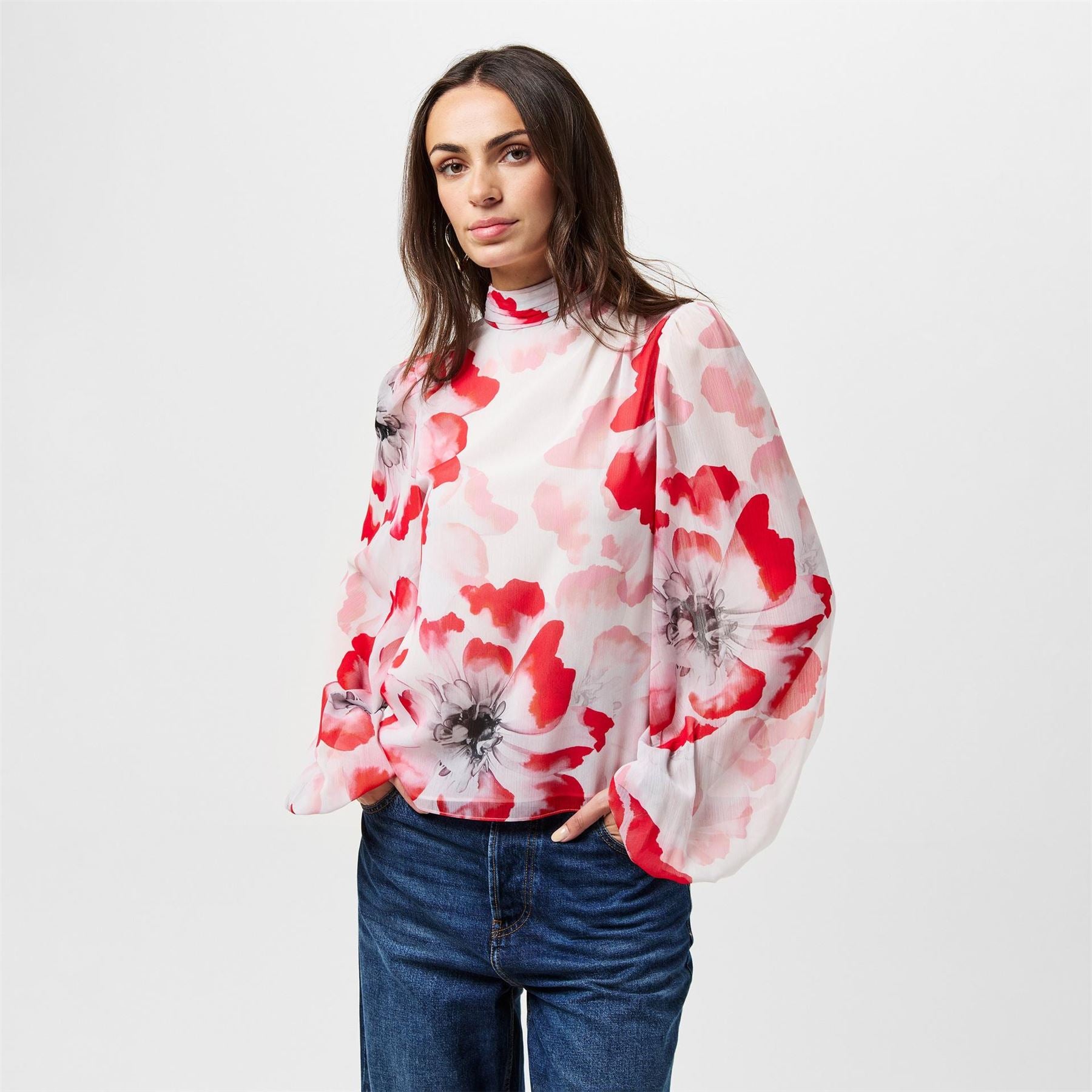 Ted Baker Relaxed Fit Balloon Sleeve High Neck Blouse