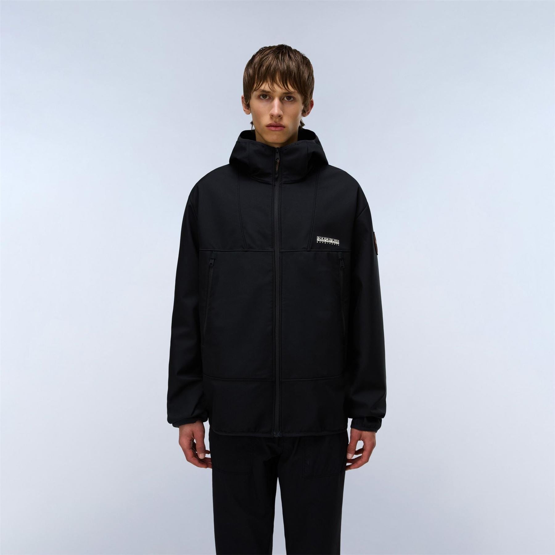 Napapijri Solid Patterned Hooded Zipped Pocket Logo Badge Rain Jacket