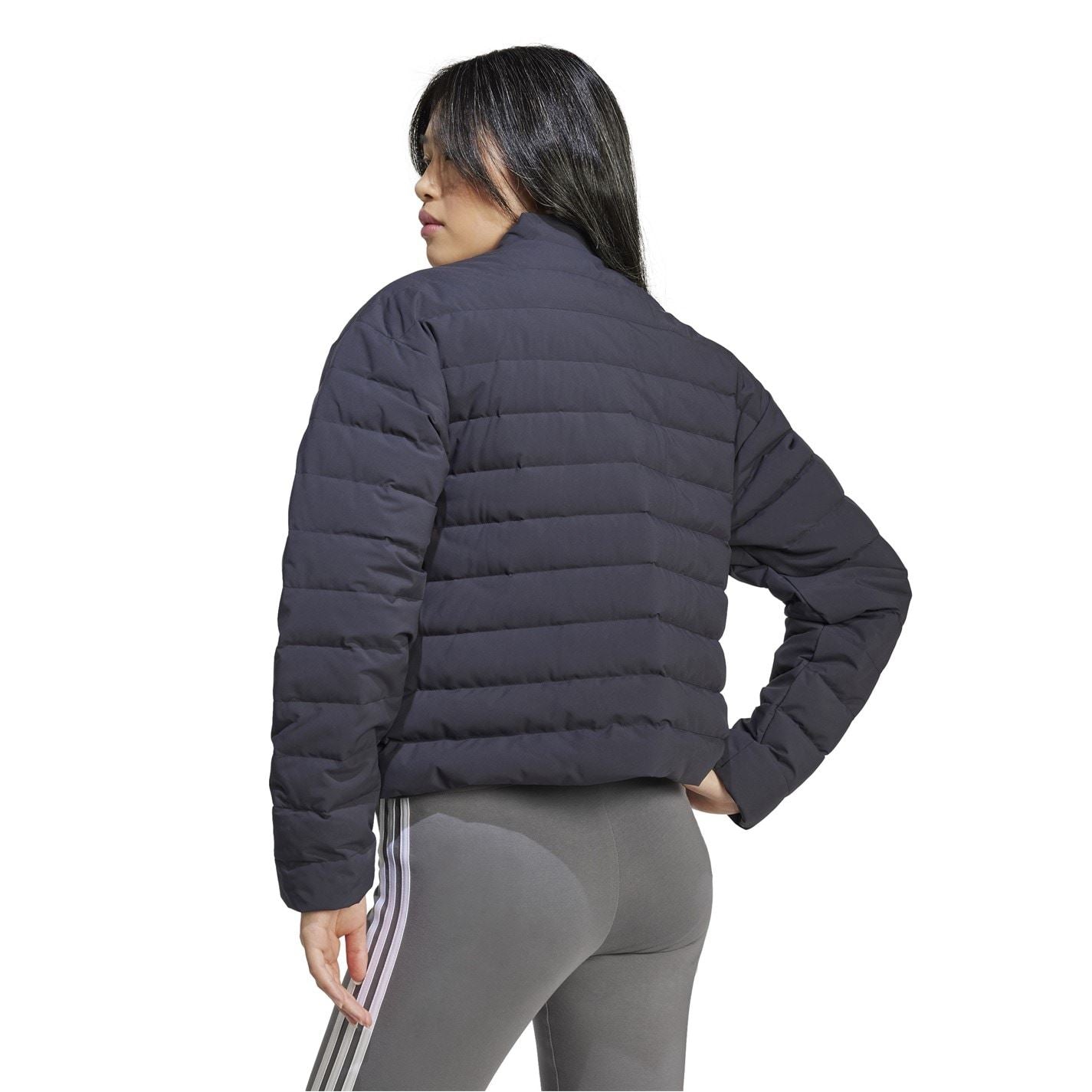 adidas Solid Patterned Mock Neck Band Collared Horizontal Pocket Down Jacket