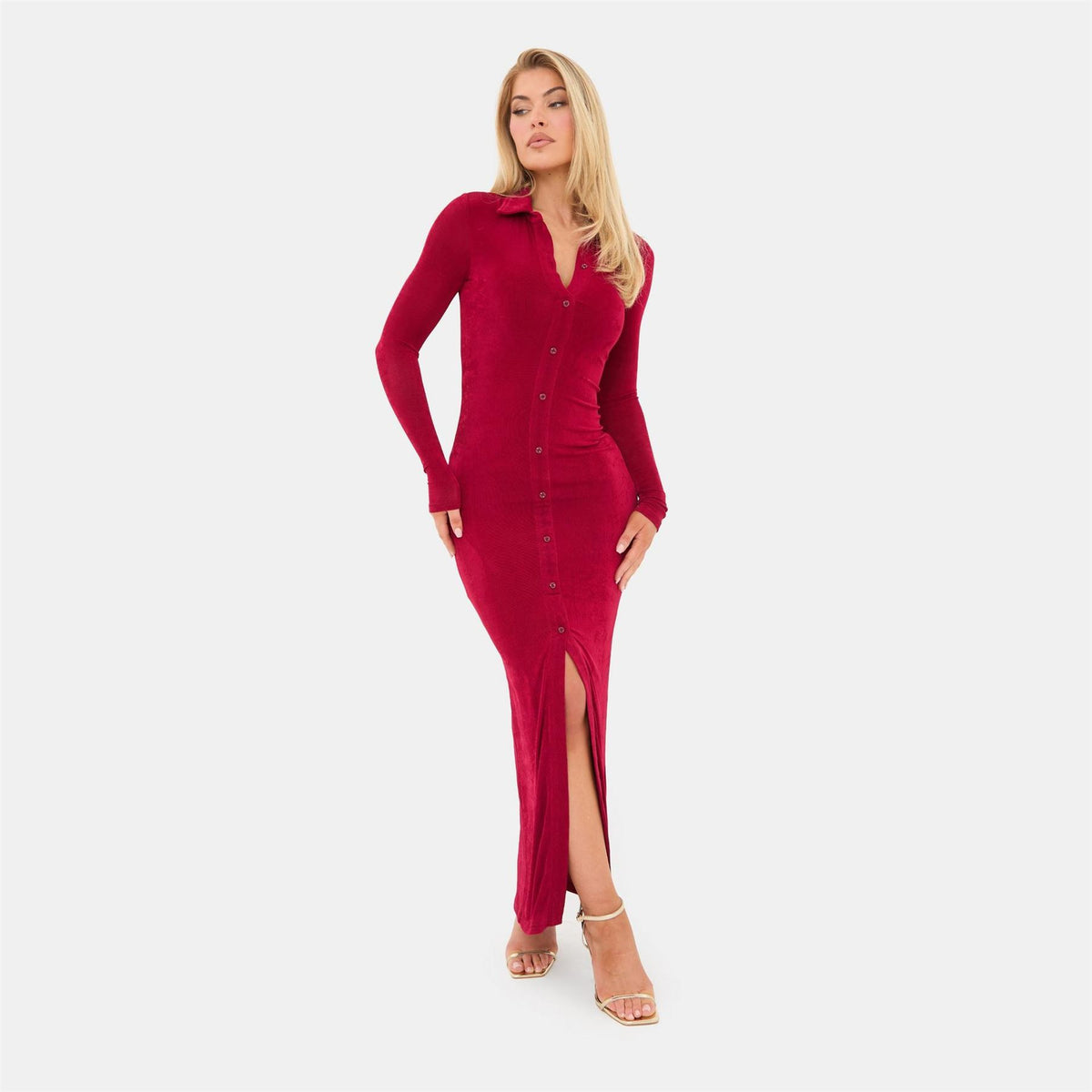 I Saw It First Button Long Sleeve Maxi Shirt Dress