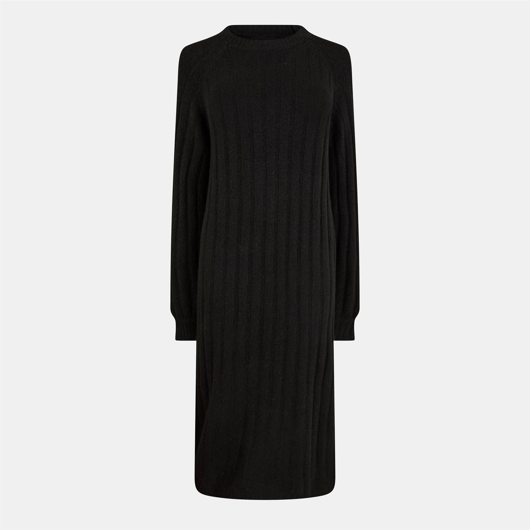 Pieces Knit Crew Neck Ribbed Cuff Midi Sweater Dress