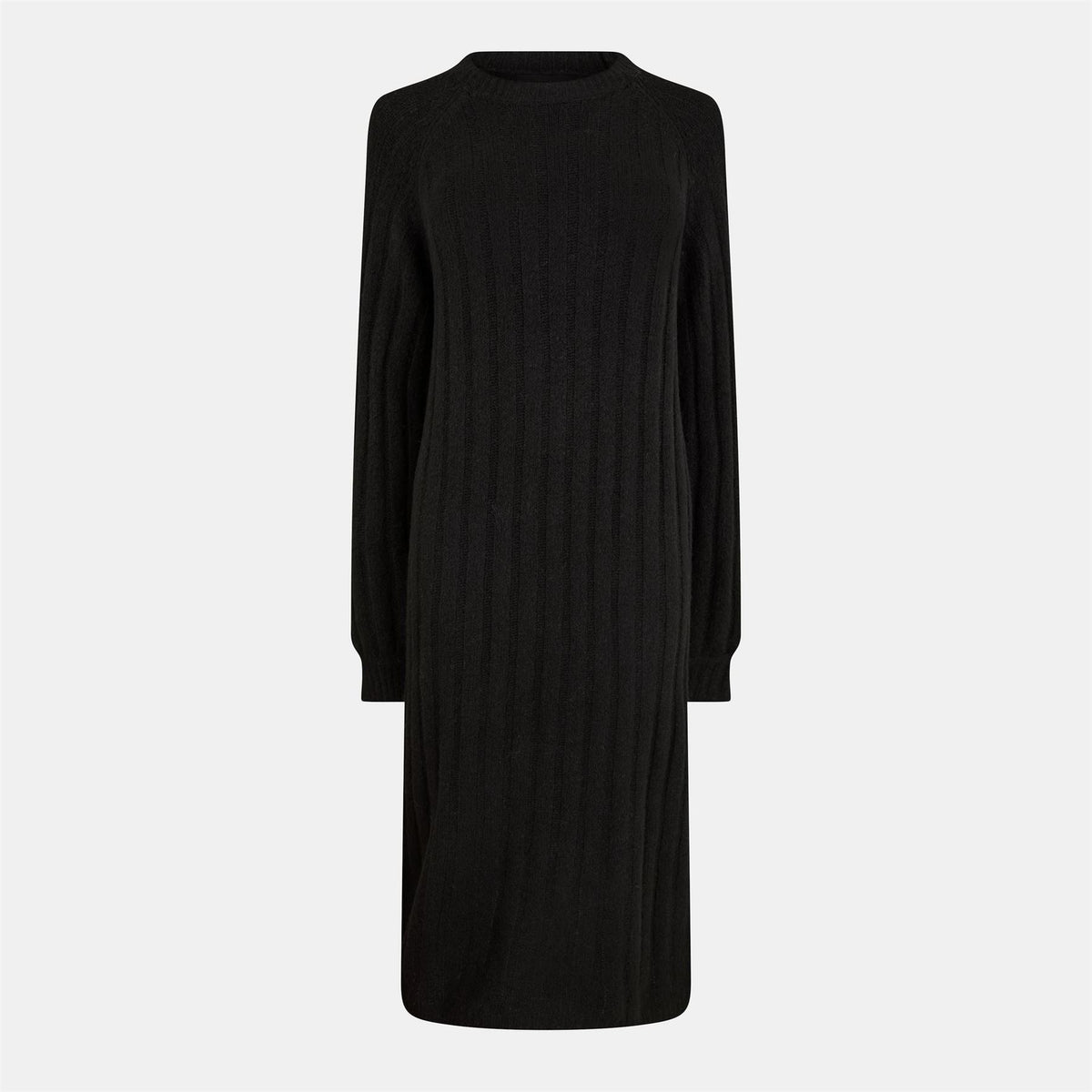 Pieces Knit Crew Neck Ribbed Cuff Midi Sweater Dress