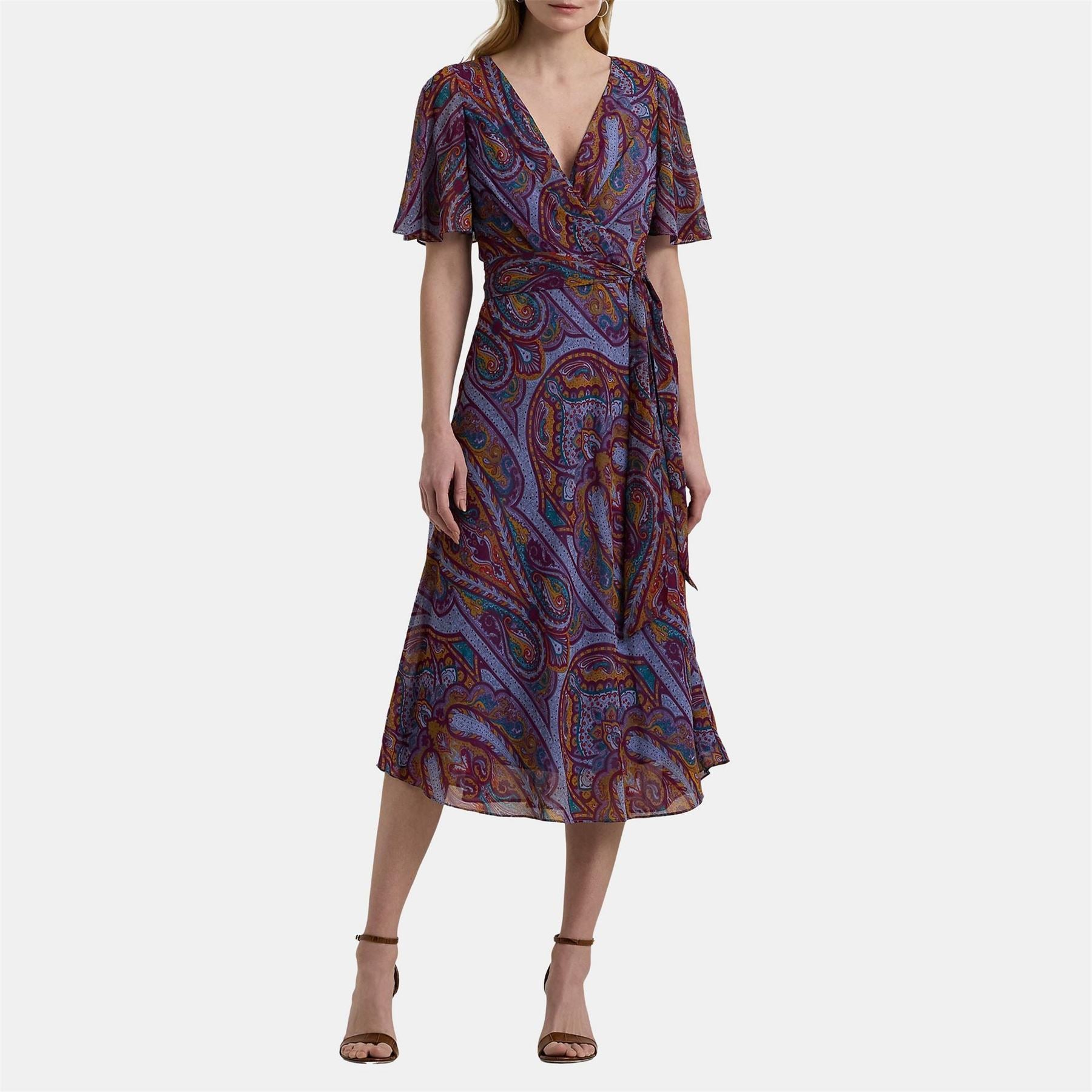 Lauren by Ralph Lauren V-Neck Midi Wrap Dress