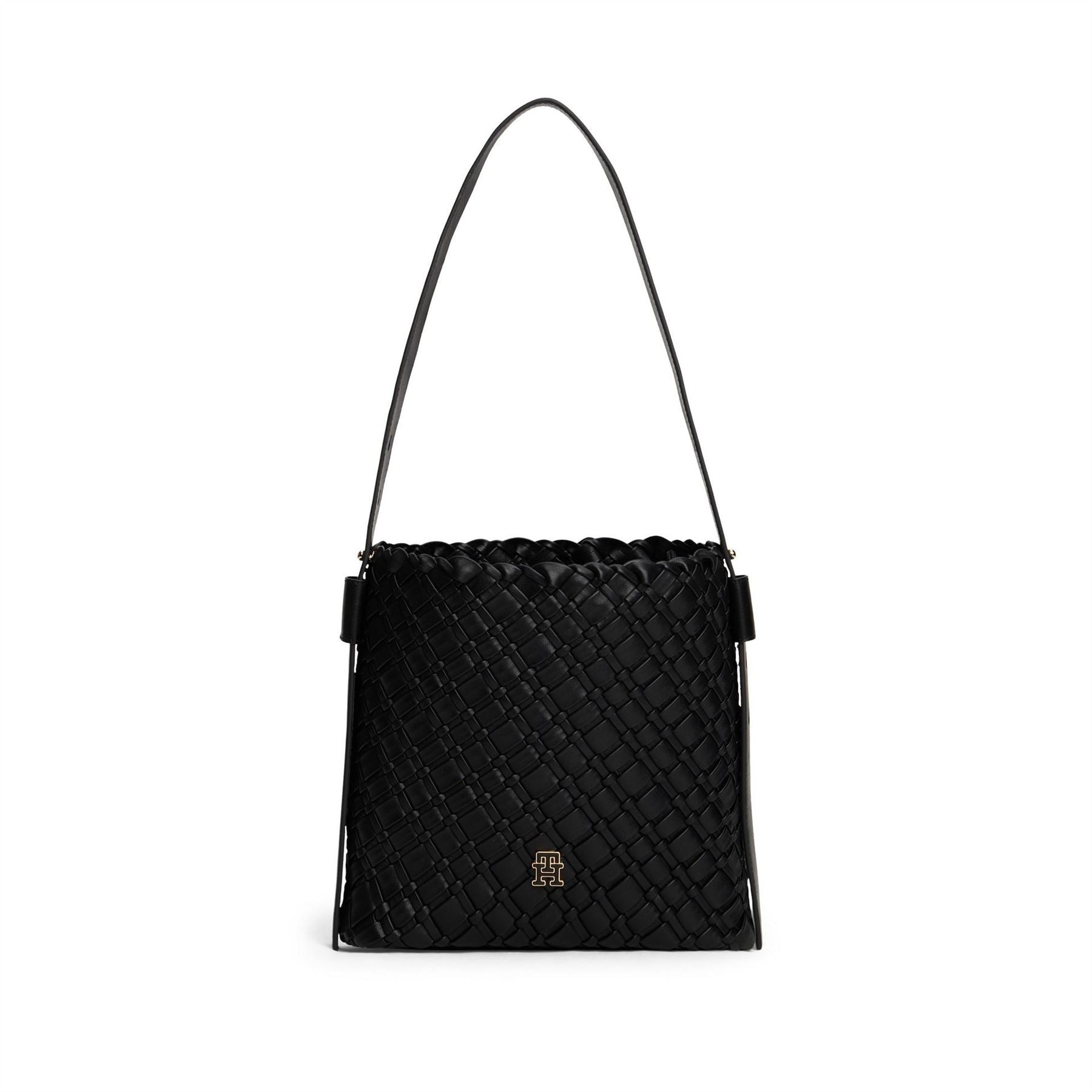 Tommy Hilfiger Basket Weave Woven Hobo Bag with Gold Tone Hardware