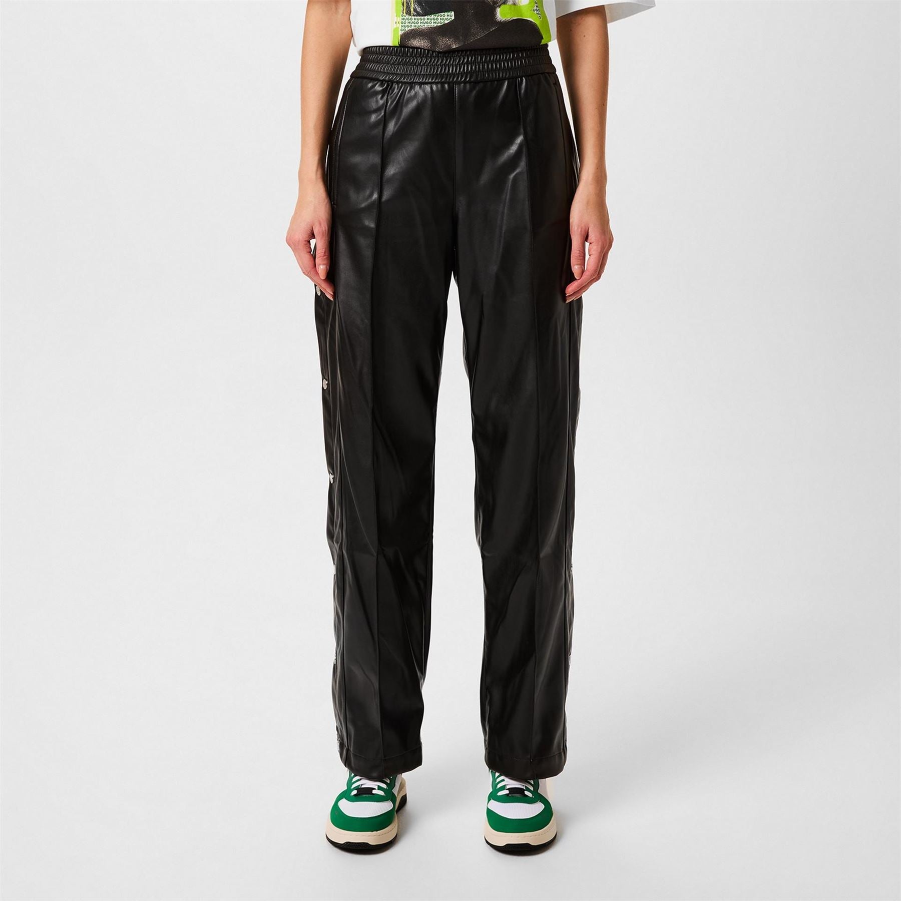 Hugo Hileda Blue Cropped Straight Leg Leather Trousers