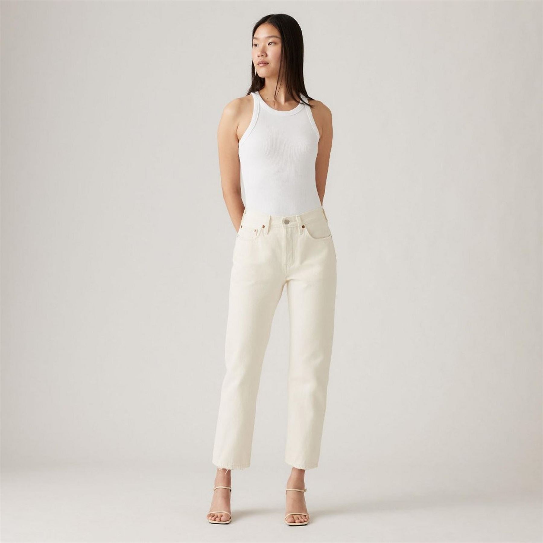 Levis 501 Cropped Mid Rise Cotton Straight Leg Jeans