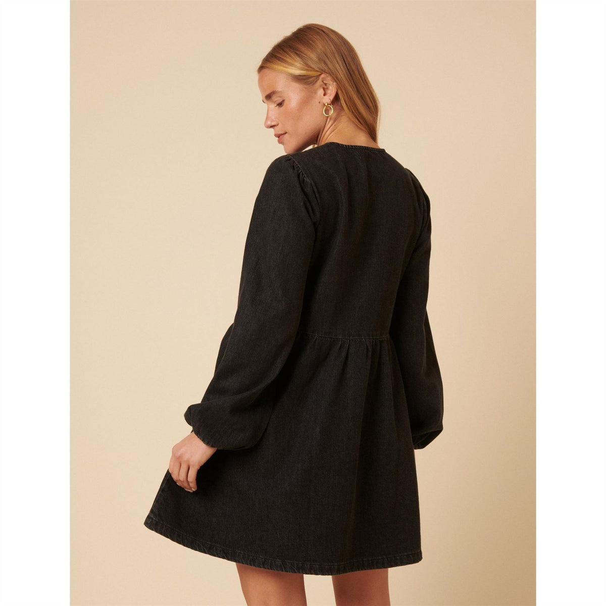 Nobodys Child Eden Denim Tie Neck Mini A-Line Dress