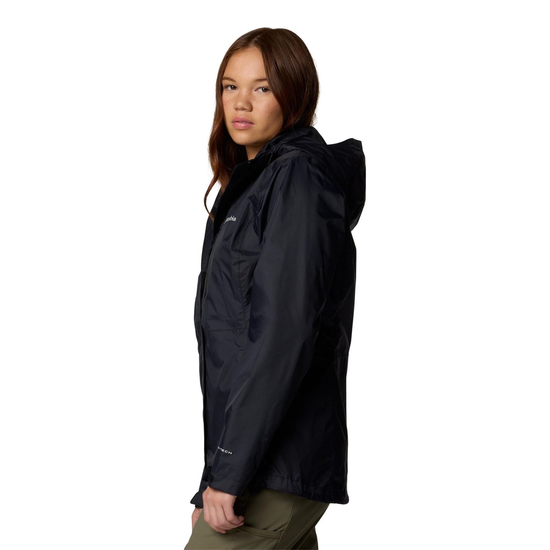 Columbia Pour Solid Patterned Hooded Rain Jacket