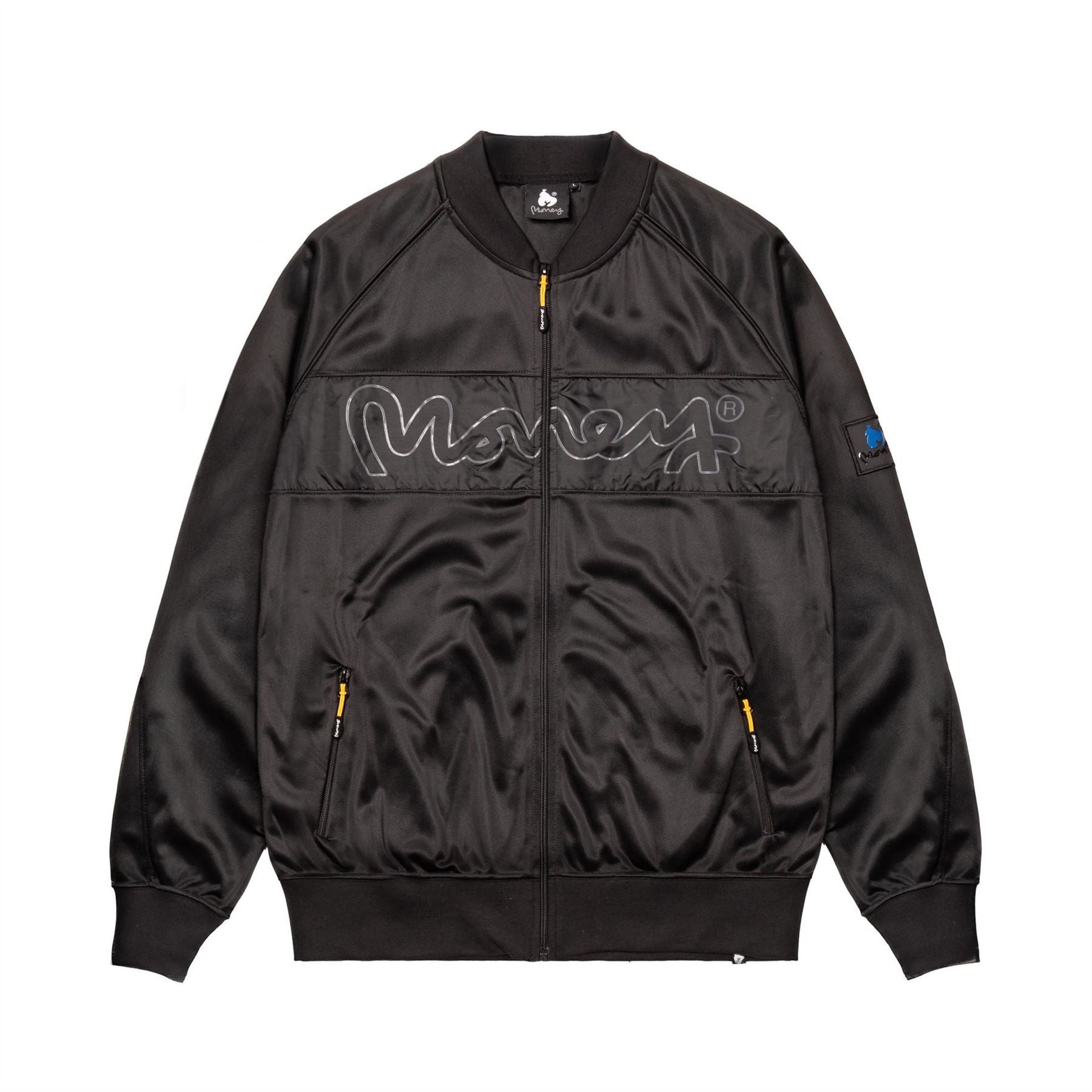 Money Hooded Neck Zipped Pocket Embroidered Bomber Jacket