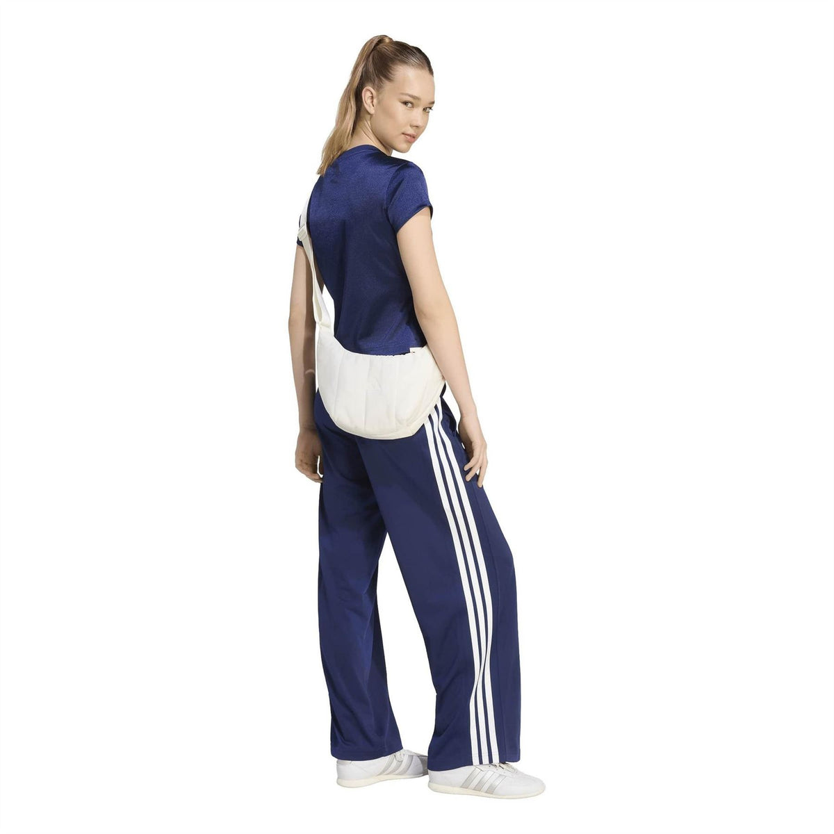 adidas Three Stripes Wide Leg Mid Rise Athletic Pants