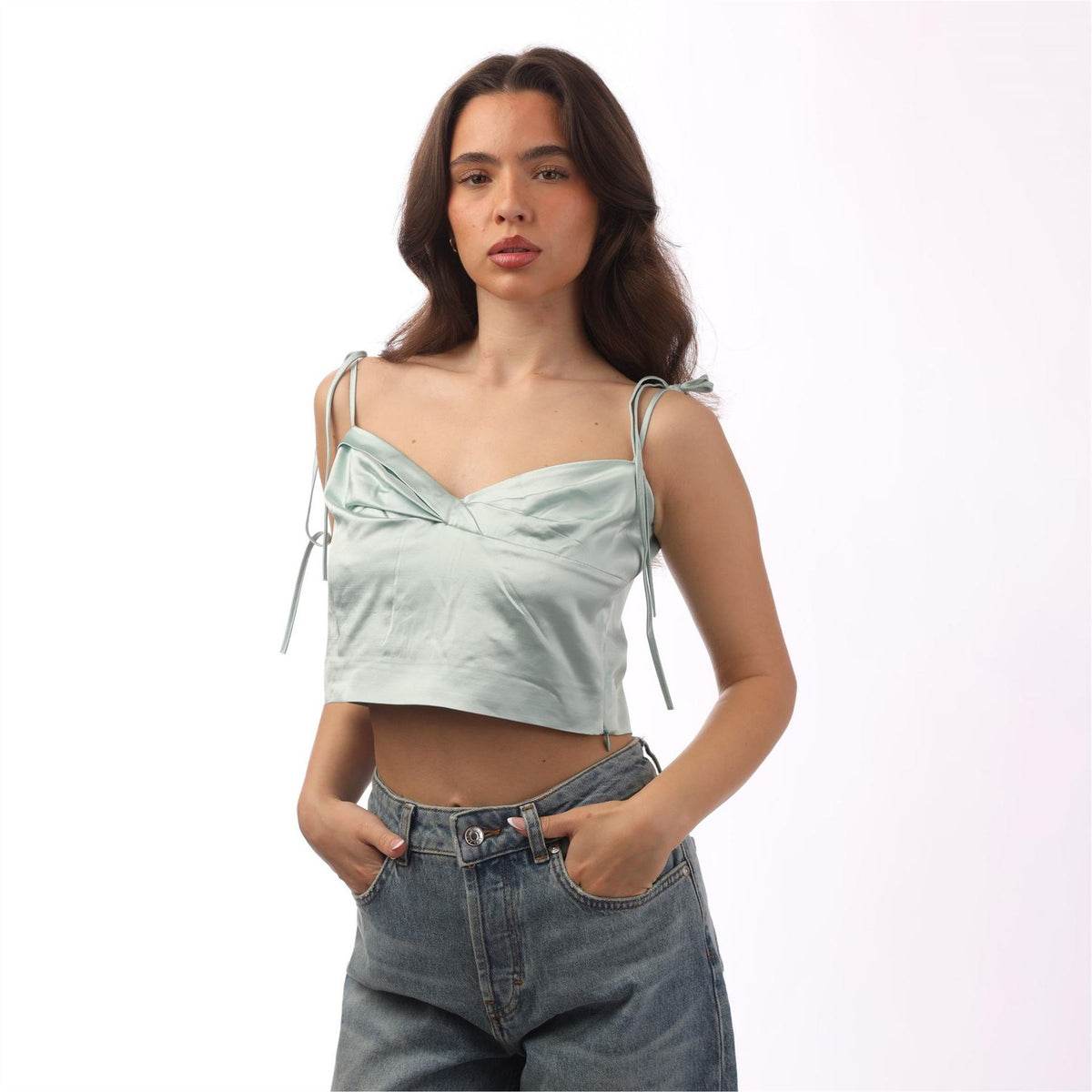 Off White Twisted Cropped Slim Fit Tank