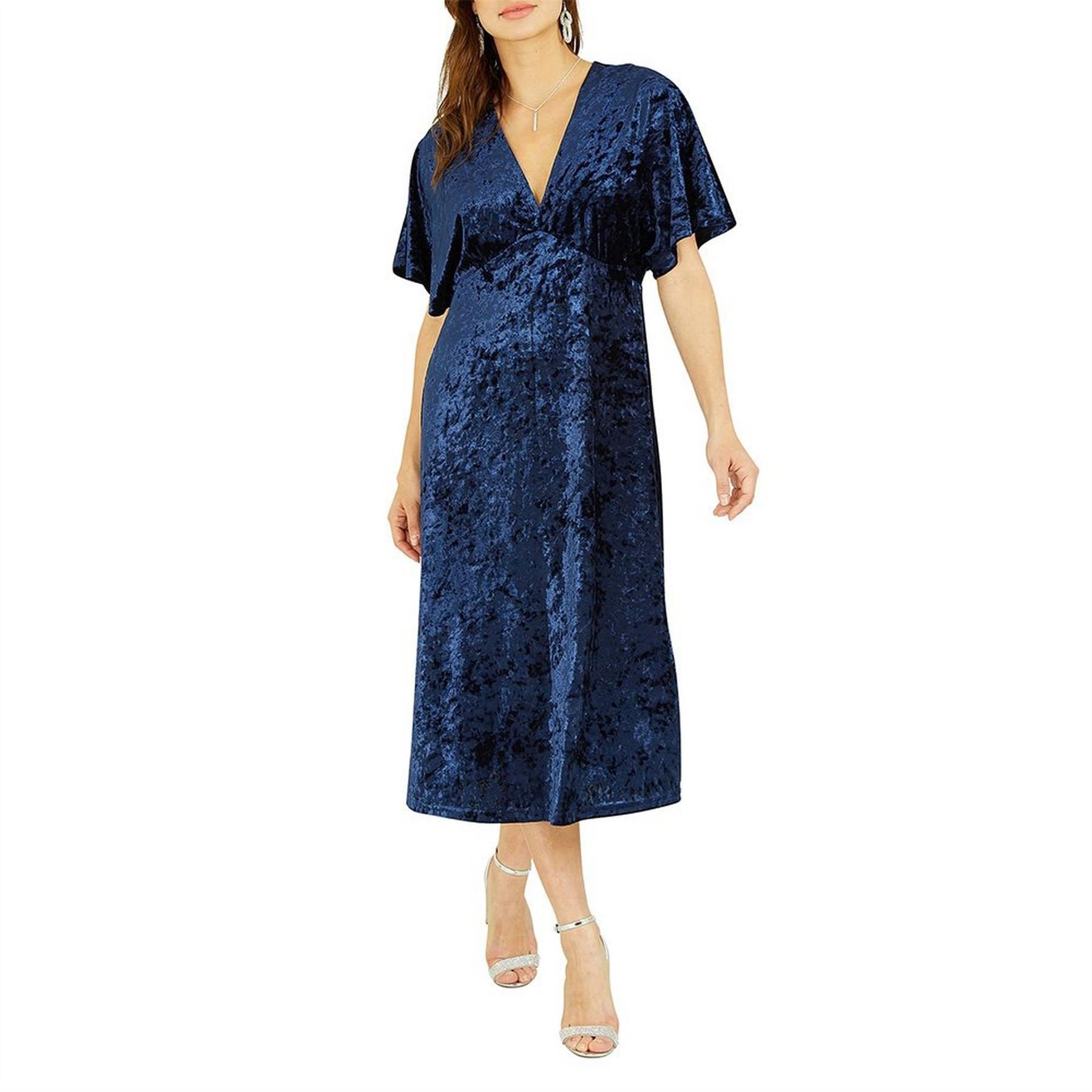 Yumi Green Velvet V-Neck Midi A-Line Dress