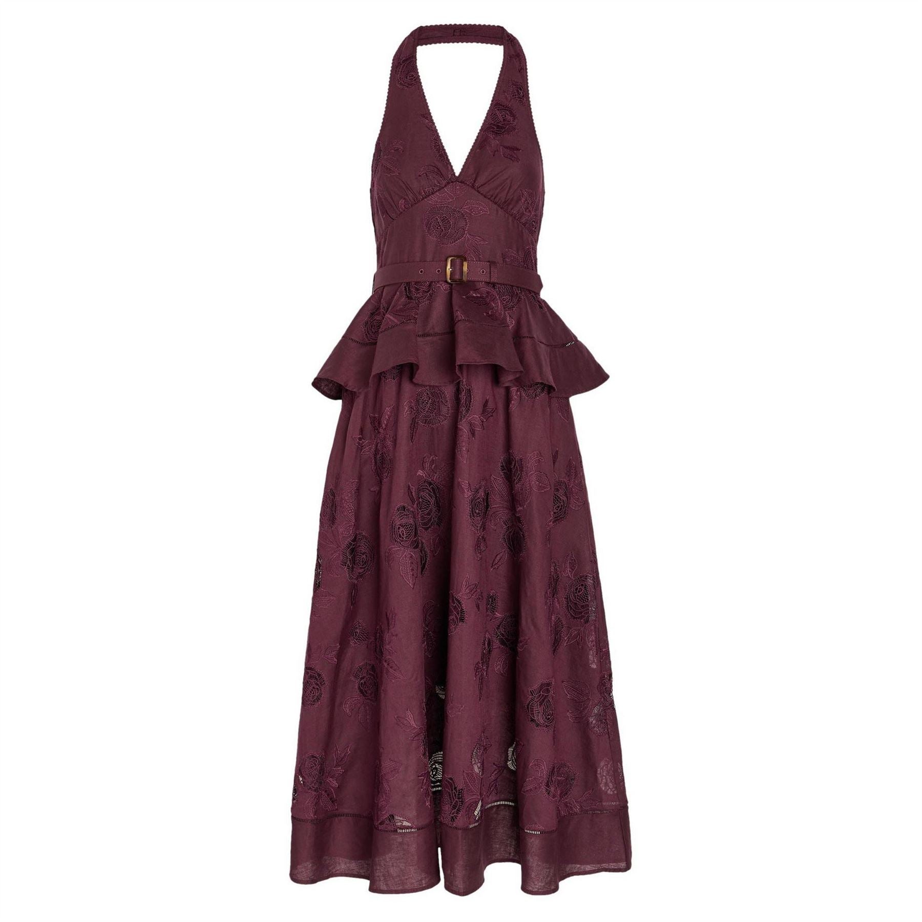 Self Portrait Linen Peplum Midi Dres