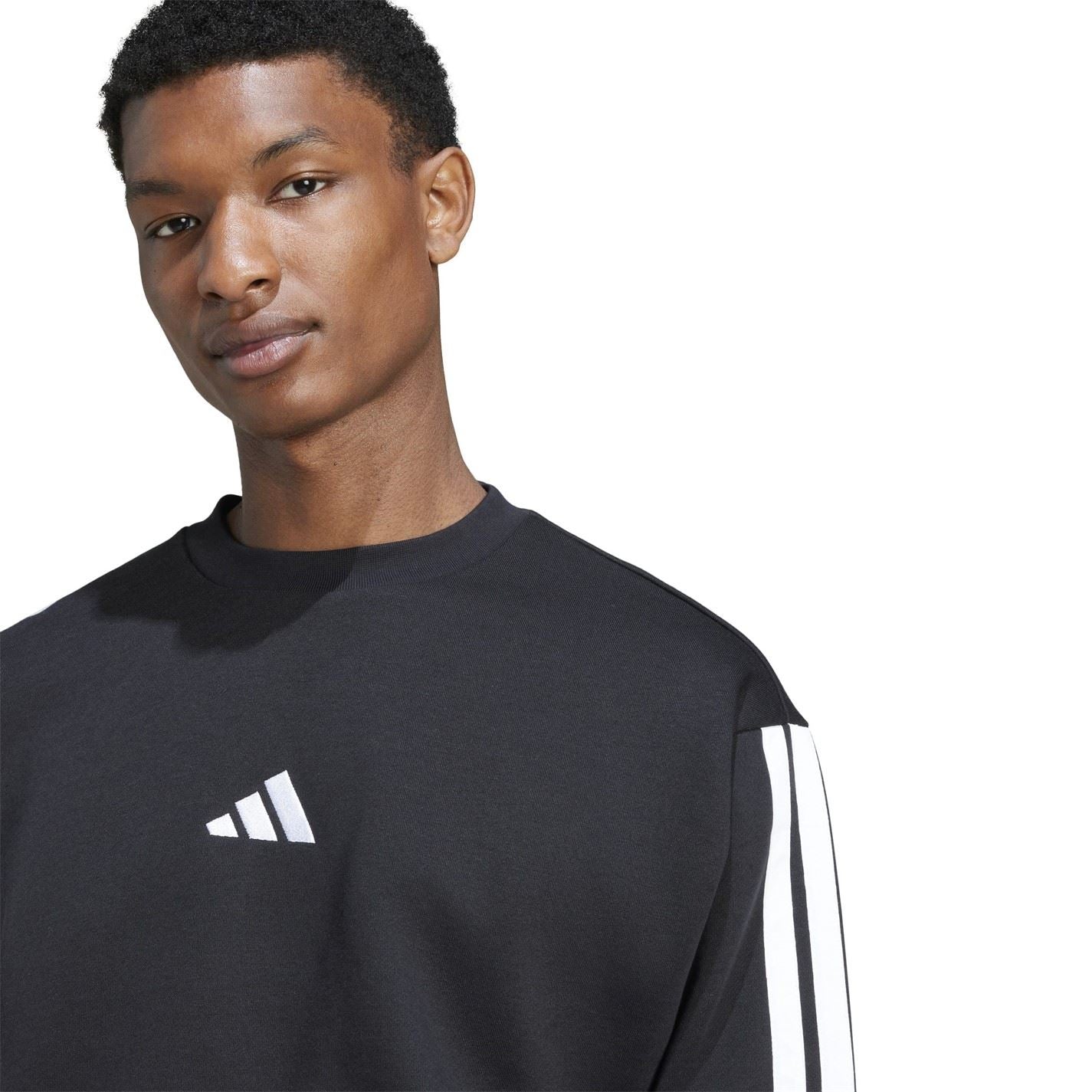 adidas Mens Essentials Crew 3 Stripes Pullover Sweatshirt
