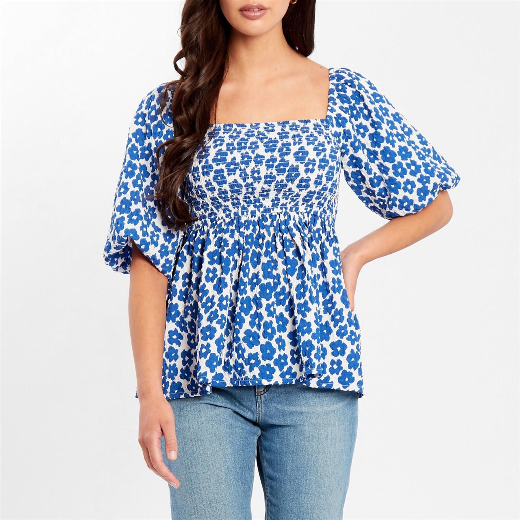 Be You Waffle Square Neck Short Sleeve Blouse