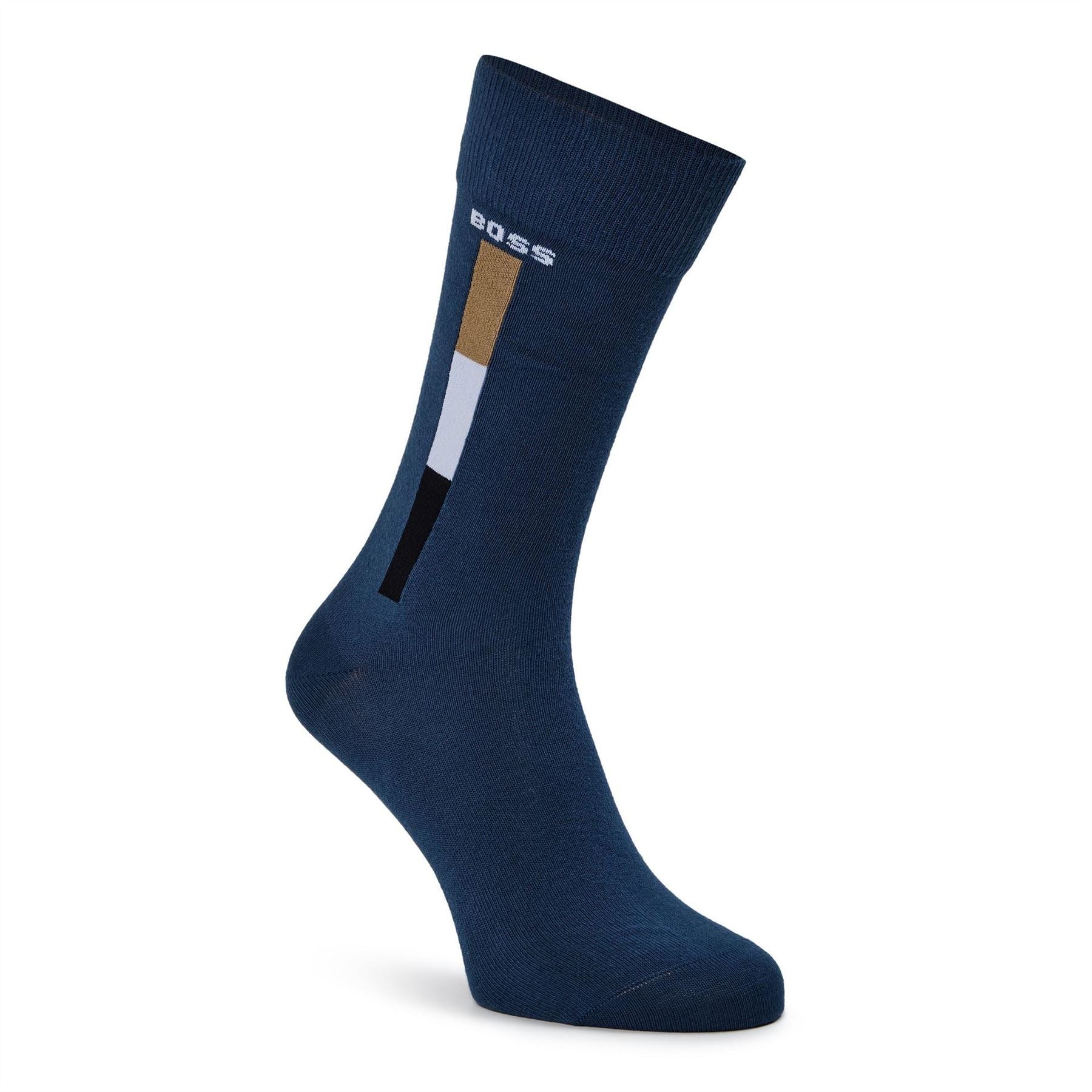 Boss 2 Pack Iconic Stripe Lettering Crew Socks
